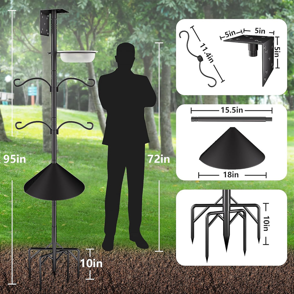 Bird Feeder Pole Stand,95 Inch House Pole for Outdoors Weather Station,Heavy Duty Metal Mount Kit Adjustable Multifunctional Bird Feeder Stand