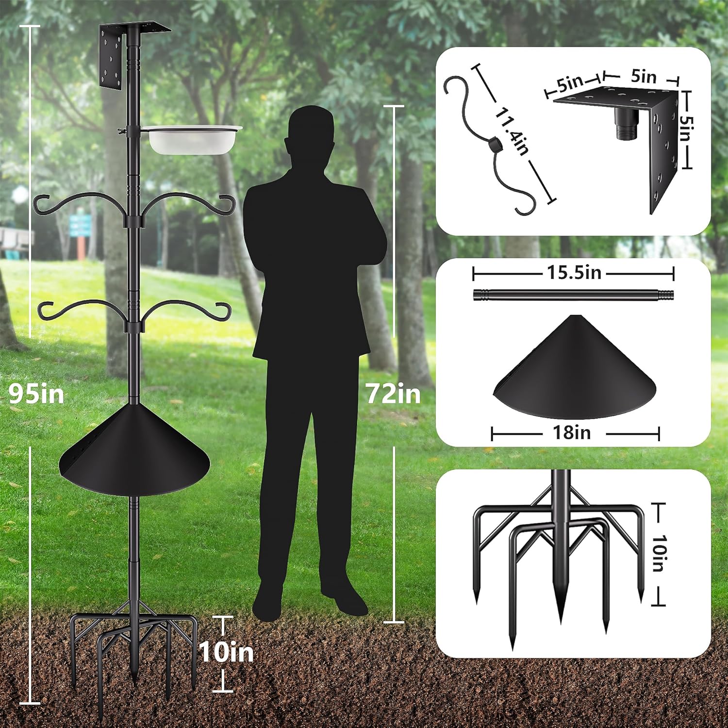 Bird Feeder Pole Stand,95 Inch House Pole for Outdoors Weather Station,Heavy Duty Metal Mount Kit Adjustable Multifunctional Bird Feeder Stand