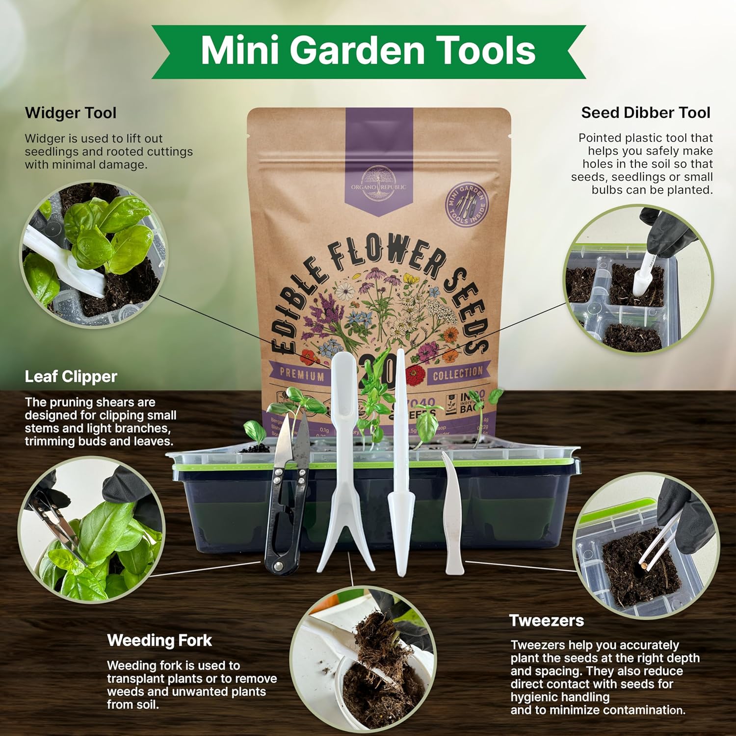 Organo Republic 20 Edible Flower Seeds Variety Pack- Indoor/Outdoor. 7000+ Non-GMO Heirloom: Borage, Bergamot, Nasturtium, Chives, Cape Daisy, Hyssop, Zinnia Seeds & More