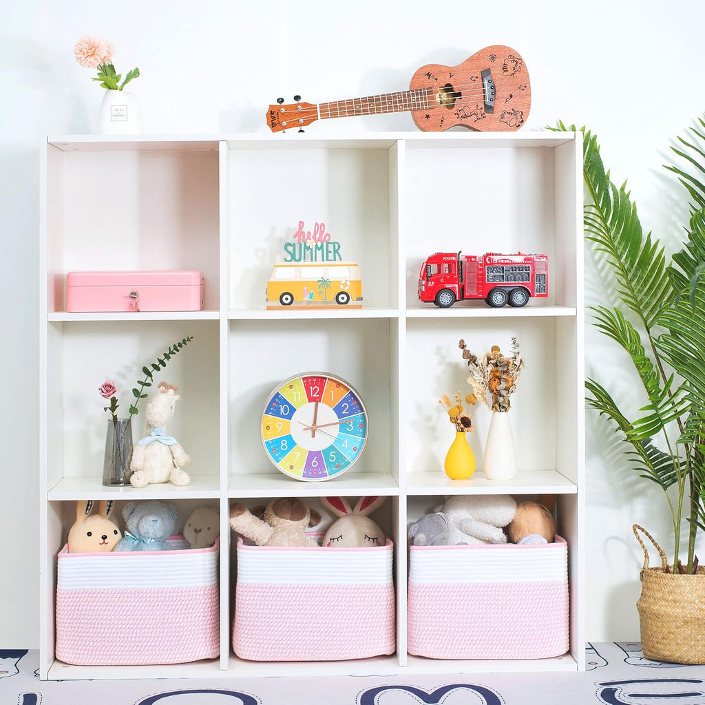 MINTWOOD Design Storage Basket for Shelves, Decorative Baskets for Organizing, Book Basket, Storage Cube Bin Box, Woven Closet Organizer, Pantry Closet and Shoe Basket, Light Pink