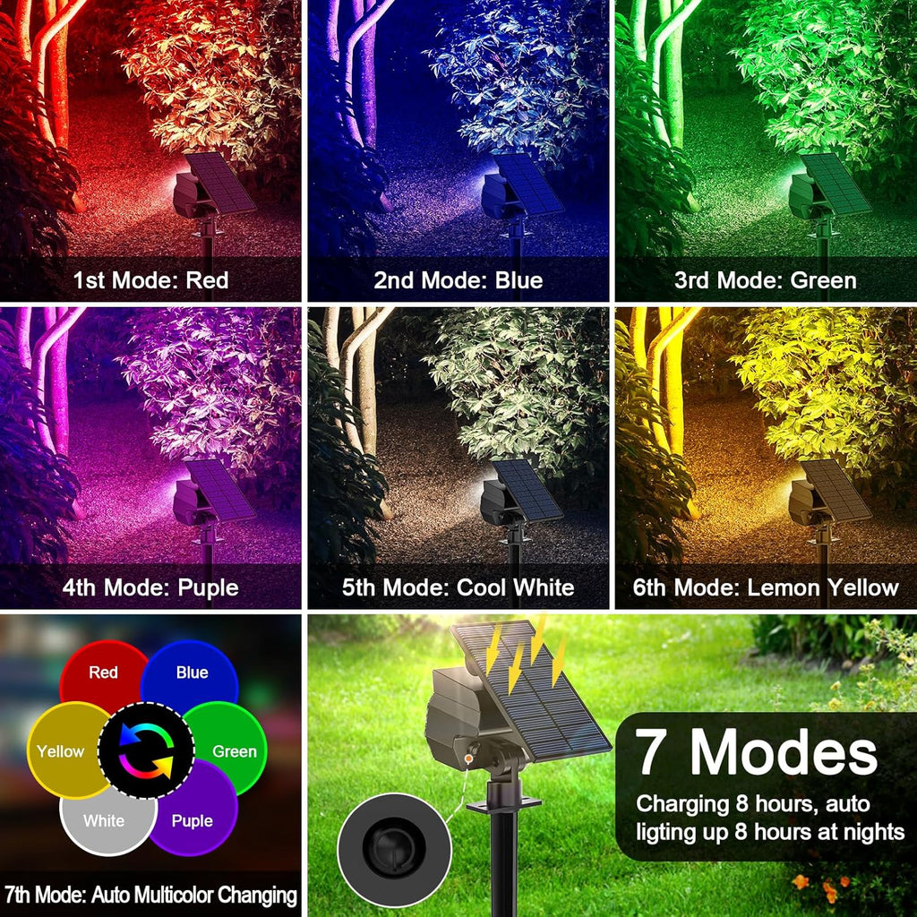 Solar Spot Lights Outdoor Color Changing, [7 Modes/8 Pack] Christmas IP67 Waterproof Landscape Spotlights, Dusk to Dawn Solar Powered Security Light for Patio Gate Walkway Pool Garden Yard Driveway