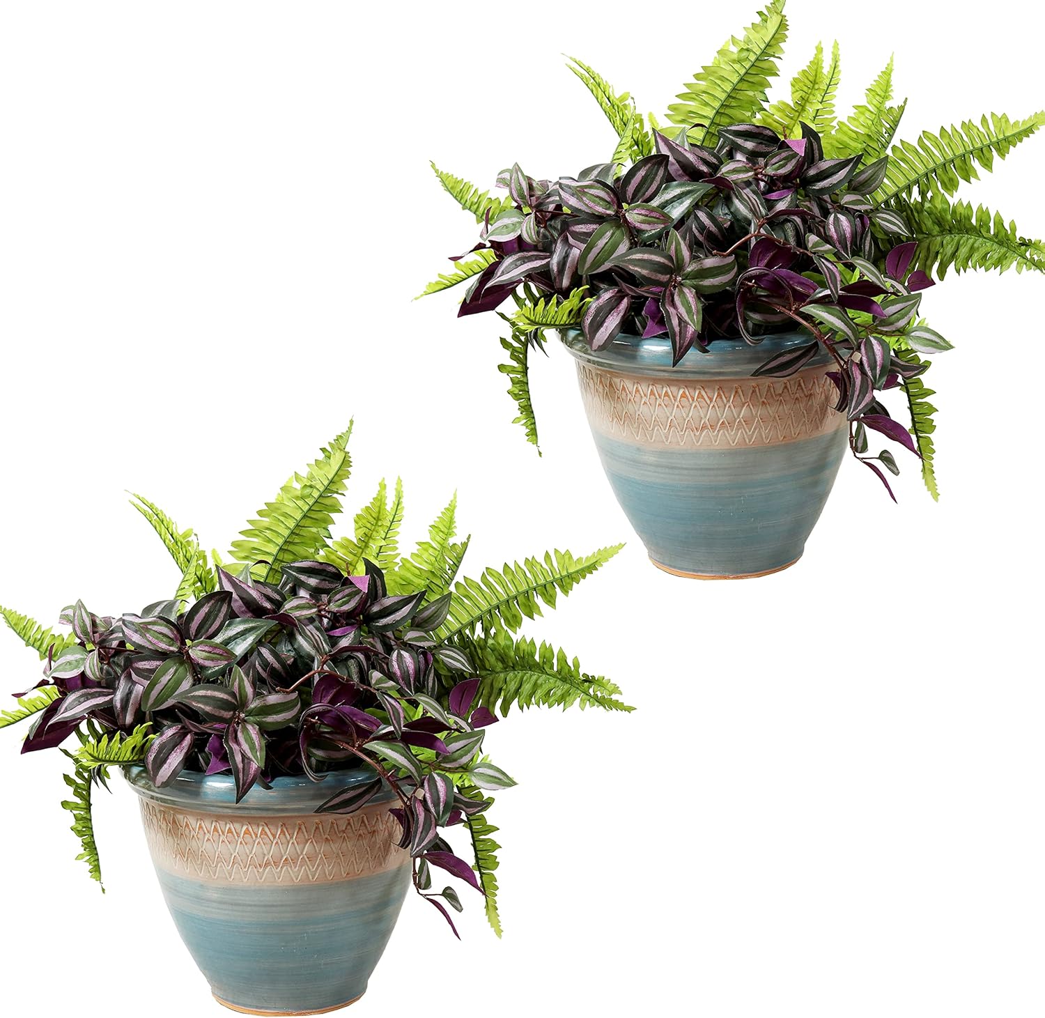 Sunnydaze Purlieu 12-Inch Outdoor/Indoor Ceramic Planters - Set of 2 -Shoreline