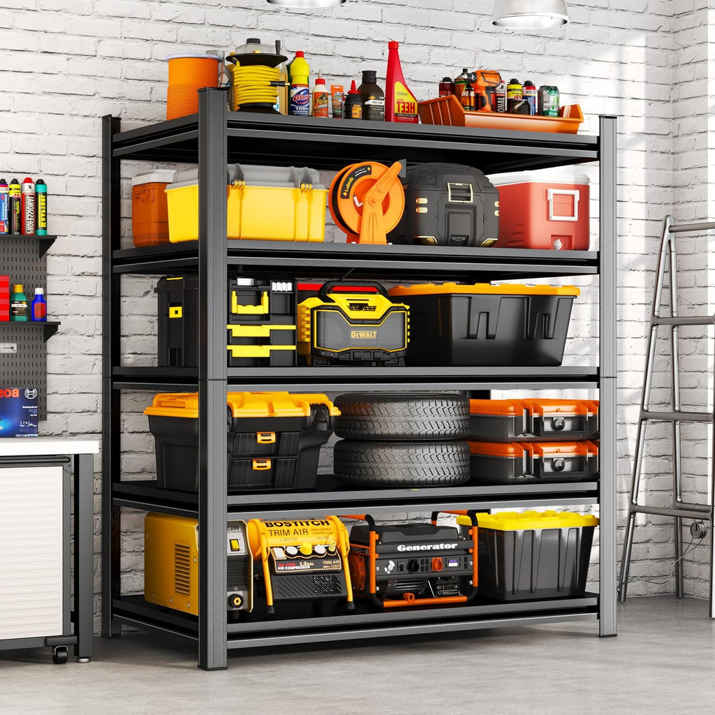 72''H Garage Shelving Heavy Duty Garage Storage Shelves, 3000 LBS Adjustable 5 Tier Industrial Shelving Unit, Metal Utility Shelf for Basement, Warehouse and Workshop (72''Hx46''Wx18''D, Black)