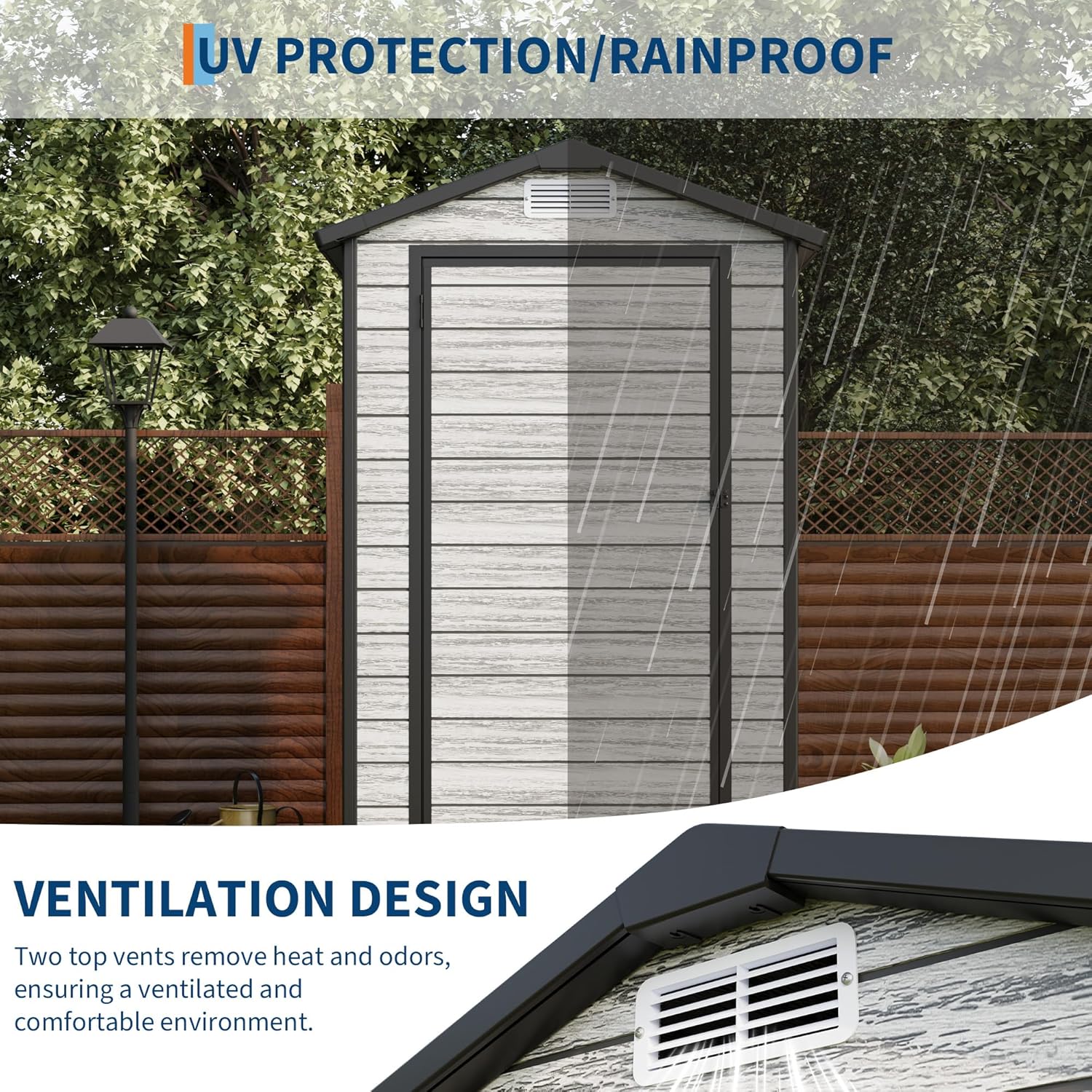 All-Weather Plastic Shed with Window, Outdoor Resin Garden Shed with Lockable Door and Vents, Outdoor Resin Storage Sheds for Backyard, Patio, Lawn, Tool, Bike