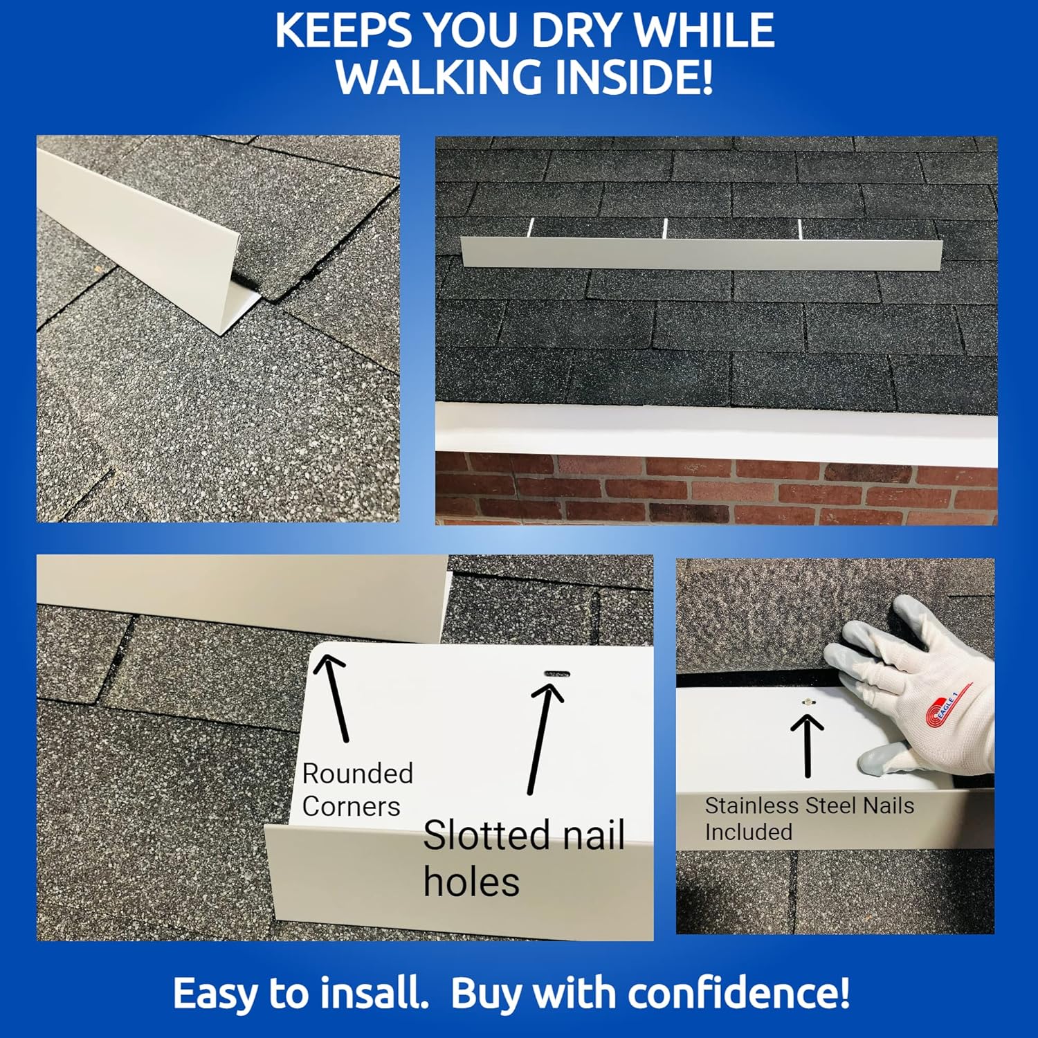 EAGLE 1- Shingle Roof Rain Diverter 40 Inches Long- 26 Gauge Material- Easy to Install- Includes Stainless Steel Nails (1, Charcoal Grey)