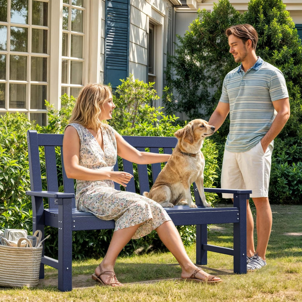 YITAHOME Garden Bench, All Weather Outdoor Bench for 2-3 Persons, Fade/Rot Resistance Patio Benches for Park, Porch, Patio & Backyard (Navy)