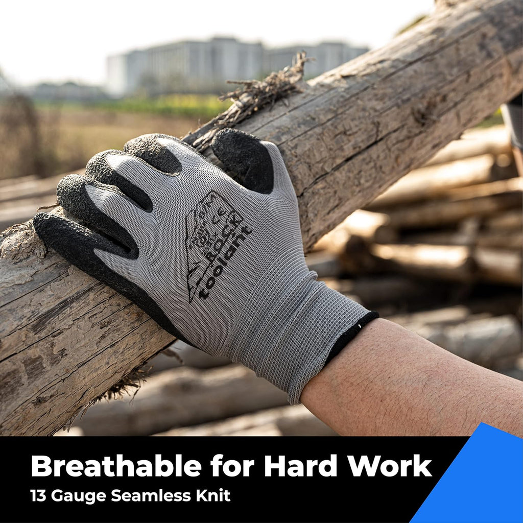 toolant Crinkle Latex Work Gloves Bulk, Rubber Coated Safety Work Gloves for Men and Women, 120 Pairs for Construction, Gardening, Warehouse (Gray, Large)