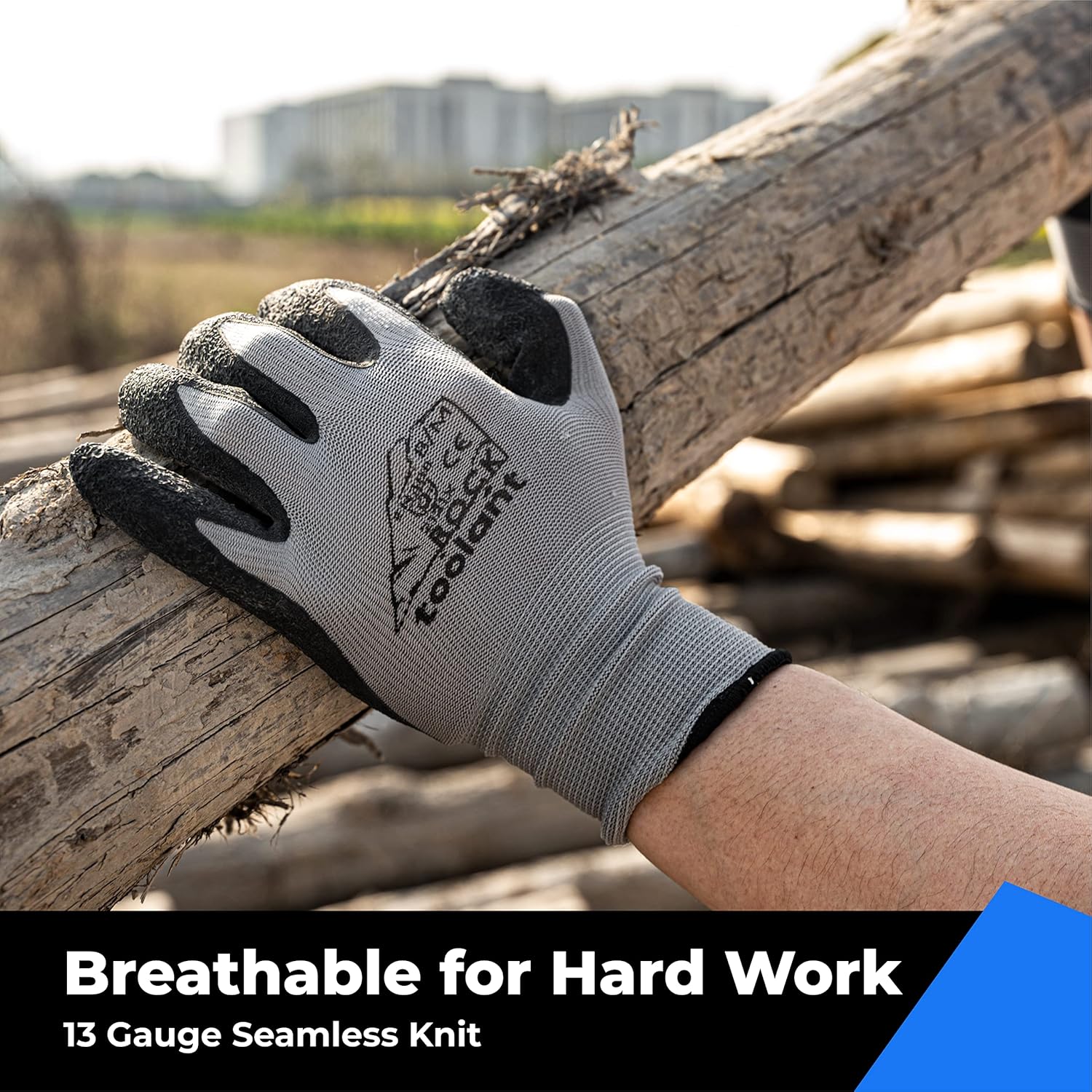 toolant Crinkle Latex Work Gloves Bulk, Rubber Coated Safety Work Gloves for Men and Women, 120 Pairs for Construction, Gardening, Warehouse (Gray, Large)