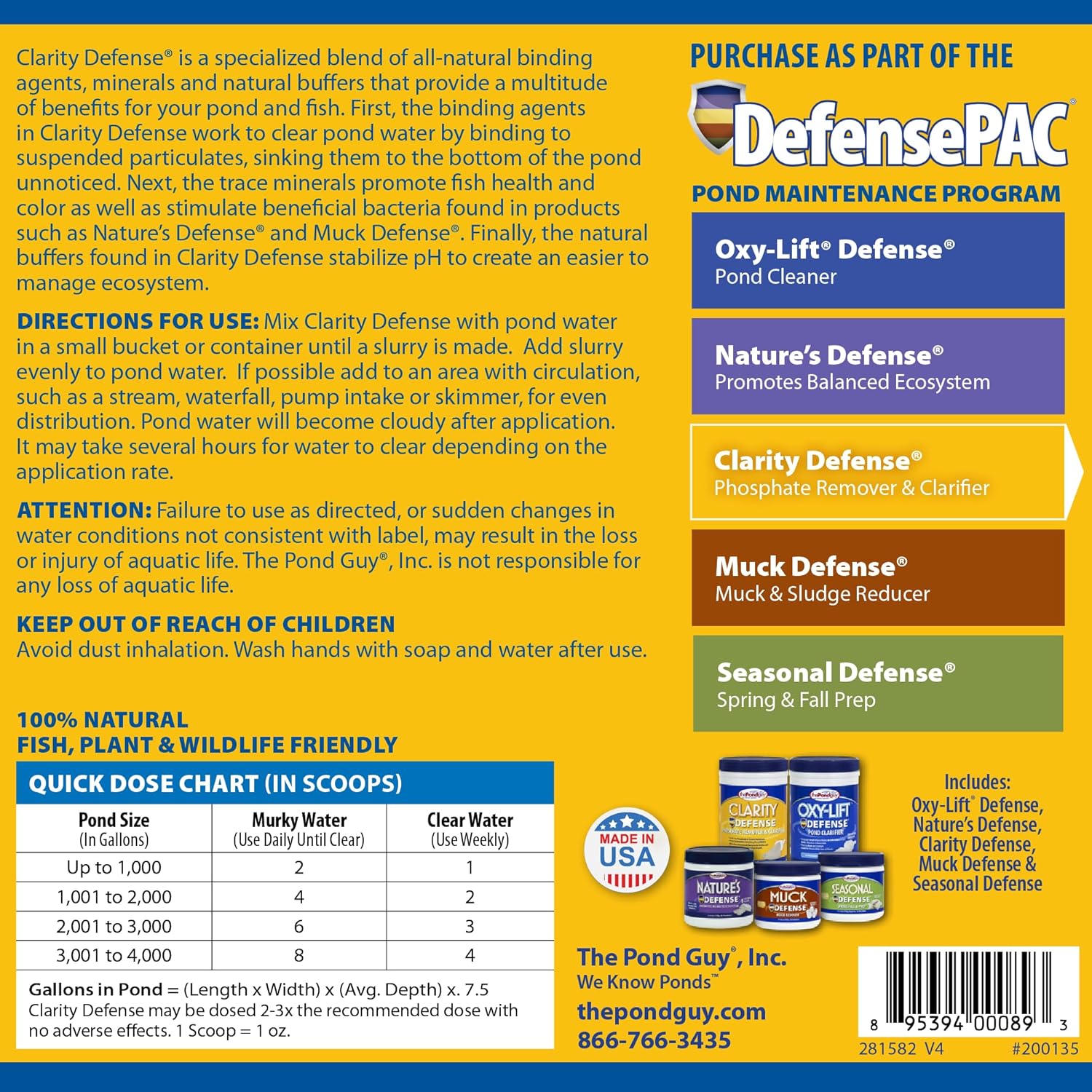 The Pond Guy Clarity Defense Water Garden Flocculant, Clear Cloudy Water, Stimulate Beneficial Microbe Growth, Fish, Plant & Animal Safe, 1.5 lbs