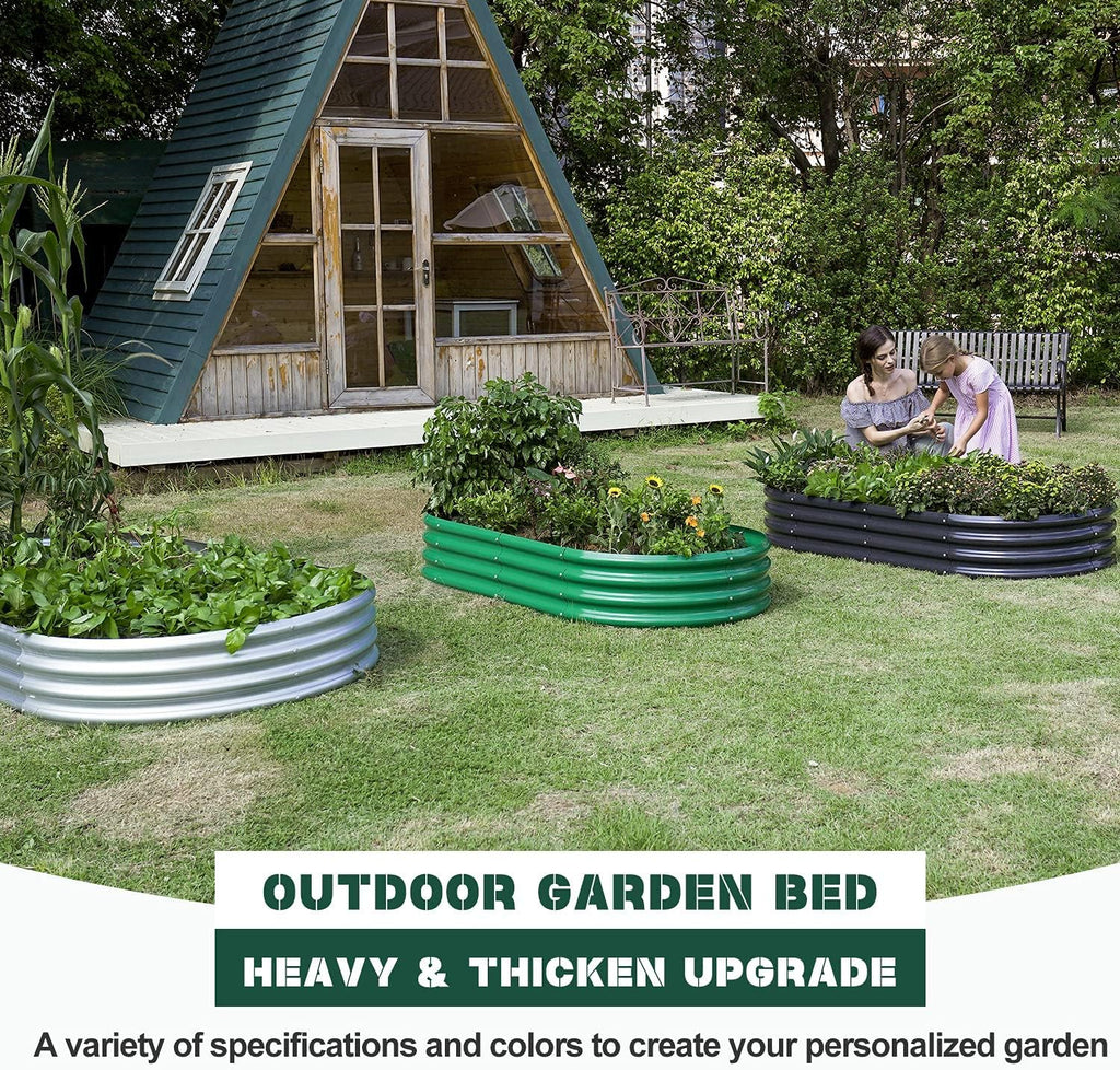 Land Guard 2Pcs Galvanized Raised Garden Bed Kit, 10×4×1ft Galvanized Planter Raised Garden Boxes Outdoor, Oval Large Metal Raised Garden Beds for Vegetables…………