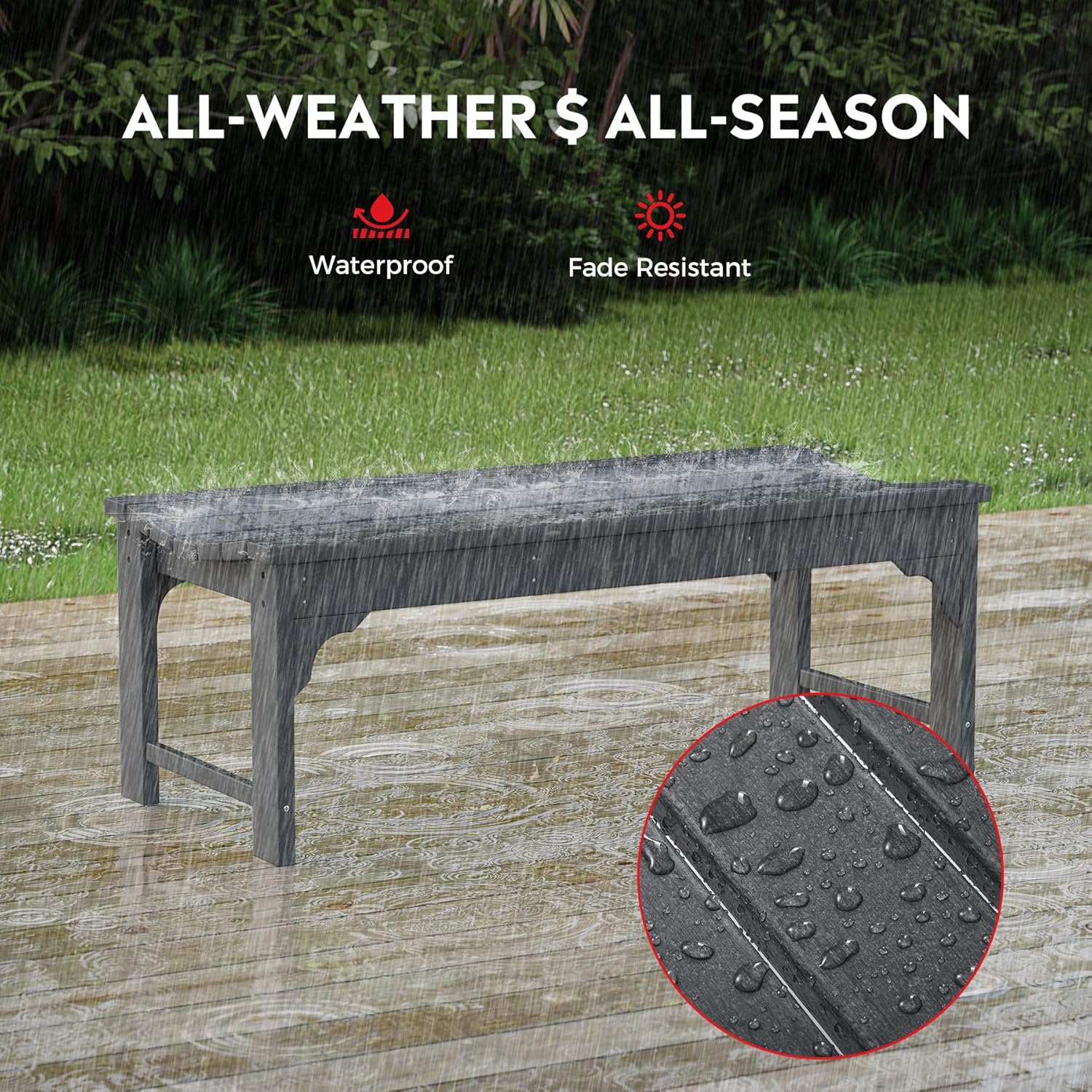 Outdoor Benches Weatherproof, All Weather Resistant Park Bench Poly Lumber Backless Garden Bench Seat for Entryway Front Porch, Gray