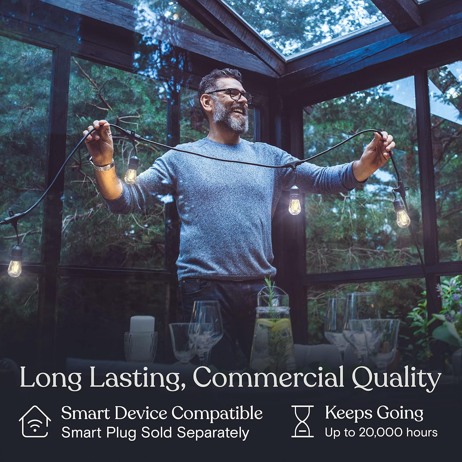 Brightech Ambience Pro - Waterproof LED Outdoor String Lights - 7 Hanging, Dimmable 2W Vintage Edison Bulbs - 24 Ft Commercial Grade Patio Lights Create Cafe Ambience in Your Backyard