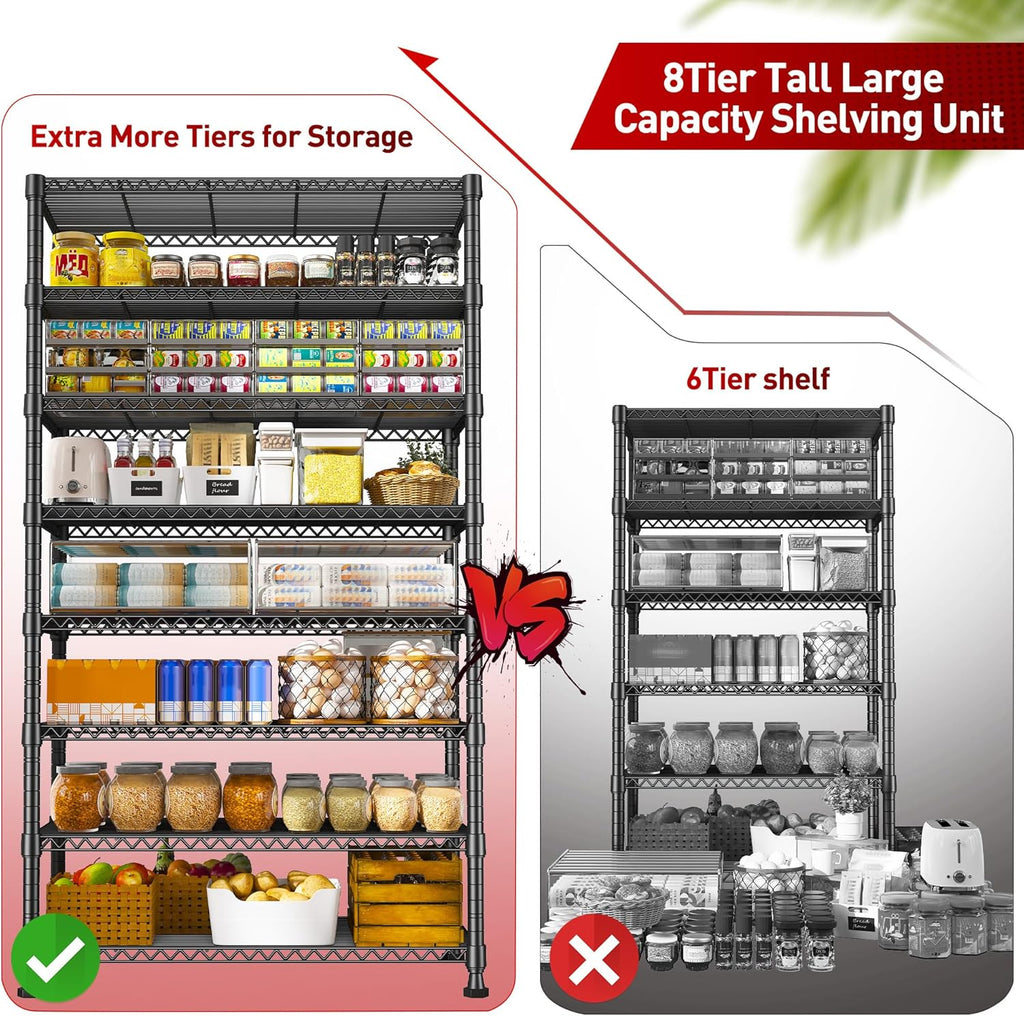 REIBII 8 Tier Metal Shelving 75"H Storage Shelves Tall Wire Shelving Unit Adjustable Detachable Storage Shelves for Laundry Pantry Kitchen Commercial school 1040LBS Storage Rack 75"H X 35"W X 14"D