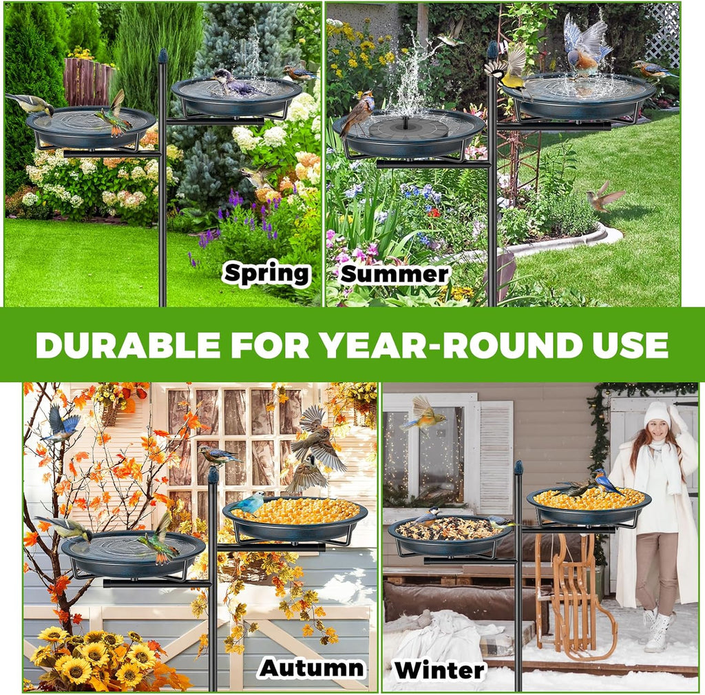 2-in-1 Metal Bird Bath for Outside, Vintage Freestanding Birdbaths Feeder Bowl, Stable & Easy to Clean Birdfeeder for Outdoors Garden Yard Lawn Decor (Vintage Blue)