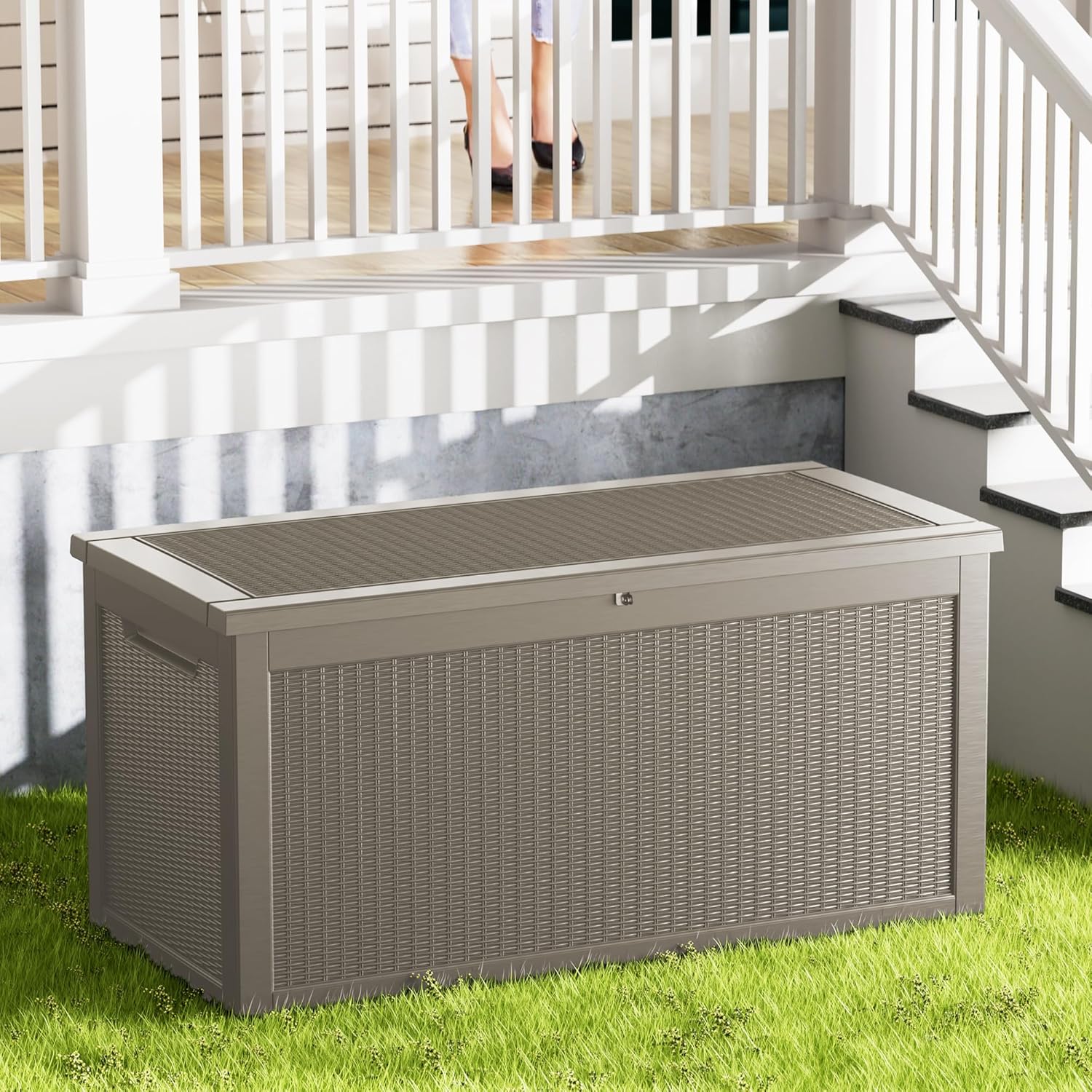320 Gallon Outdoor Storage Box Waterproof Lockable Resin Deck Box Large, Patio Storage Bin for Pool Accessories Cushion Furniture, Garden Tools, UV-Resistant Outside Delivery Grey
