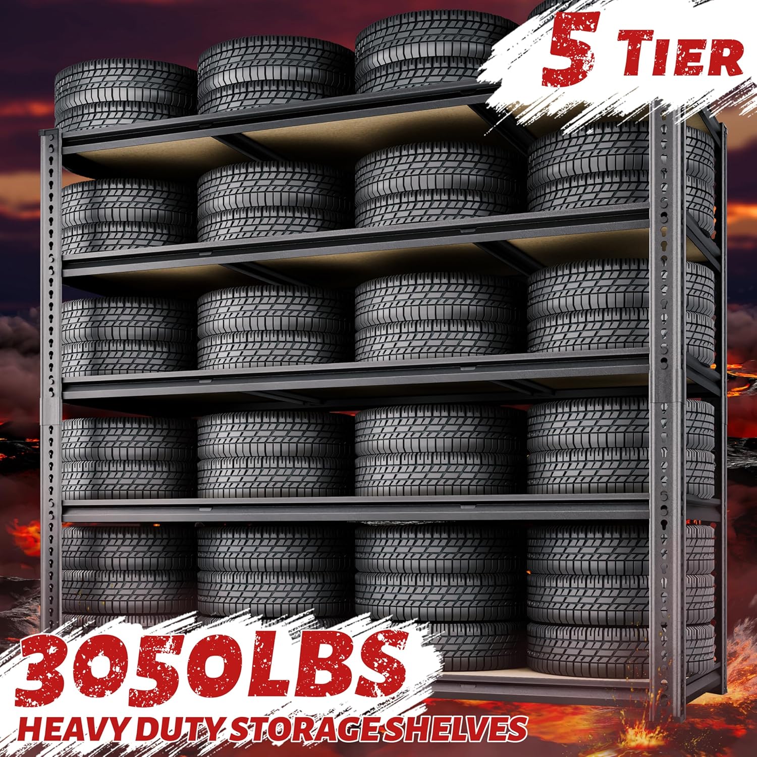 48"W Garage Shelving, 3050LBS Storage Shelves heavy duty, 5 Tier Metal Shelving Unit Adjustable Garage Shelves Heavy Duty Shelving for Warehouse,Commercial, Kitchen, 48" W × 18" D × 72" H, Black, 2PCS