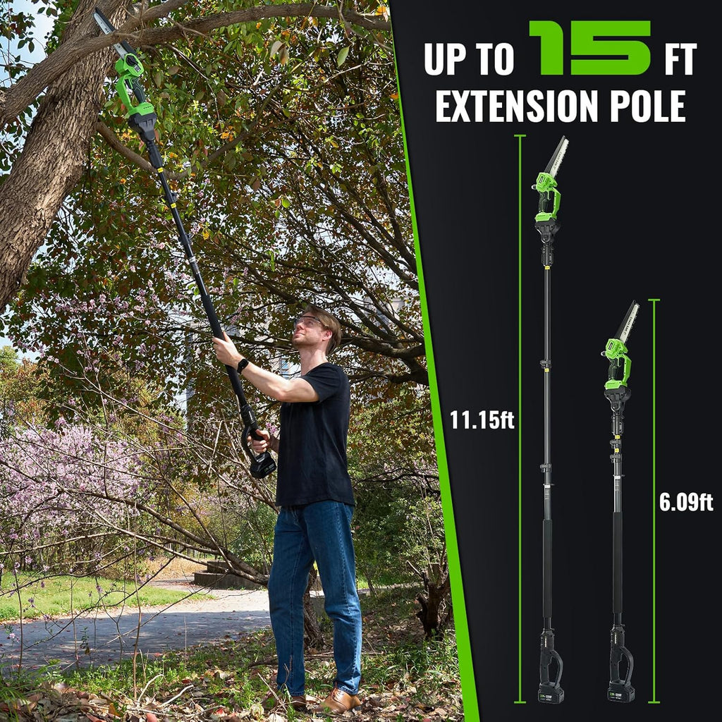 2-in-1 Cordless Pole Saw & Mini Chainsaw 20V 3.0AH 8-Inch 15FT Reach Electric Tree Trimmer Battery Powered Chainsaw with Extension Pole for Tree Trimming Branch Cutting Pruning