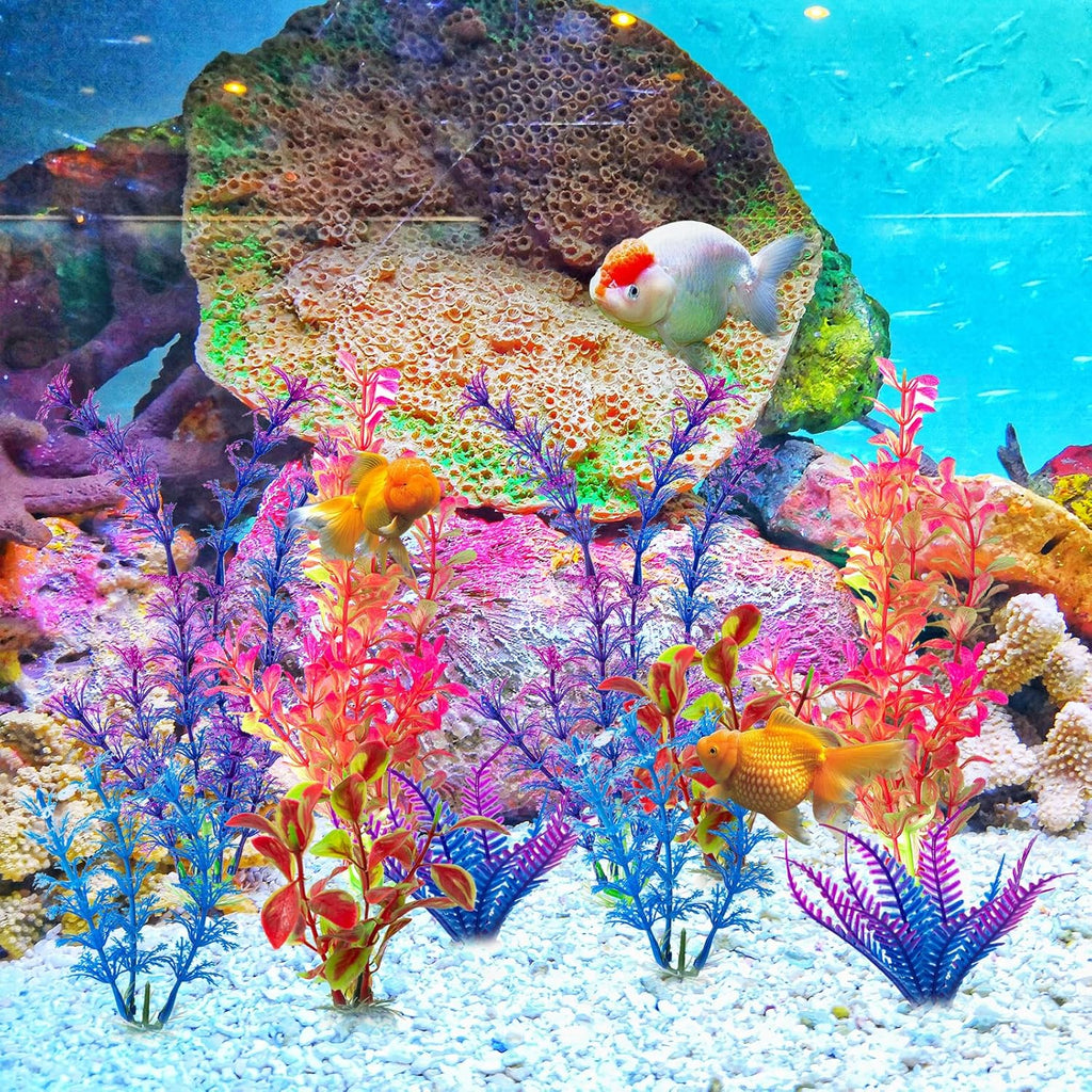 COMSUN 10 Pack Artificial Aquarium Plants, Small Size 4 inch Approximate Height Fish Tank Decorations Home Décor Plastic Blue