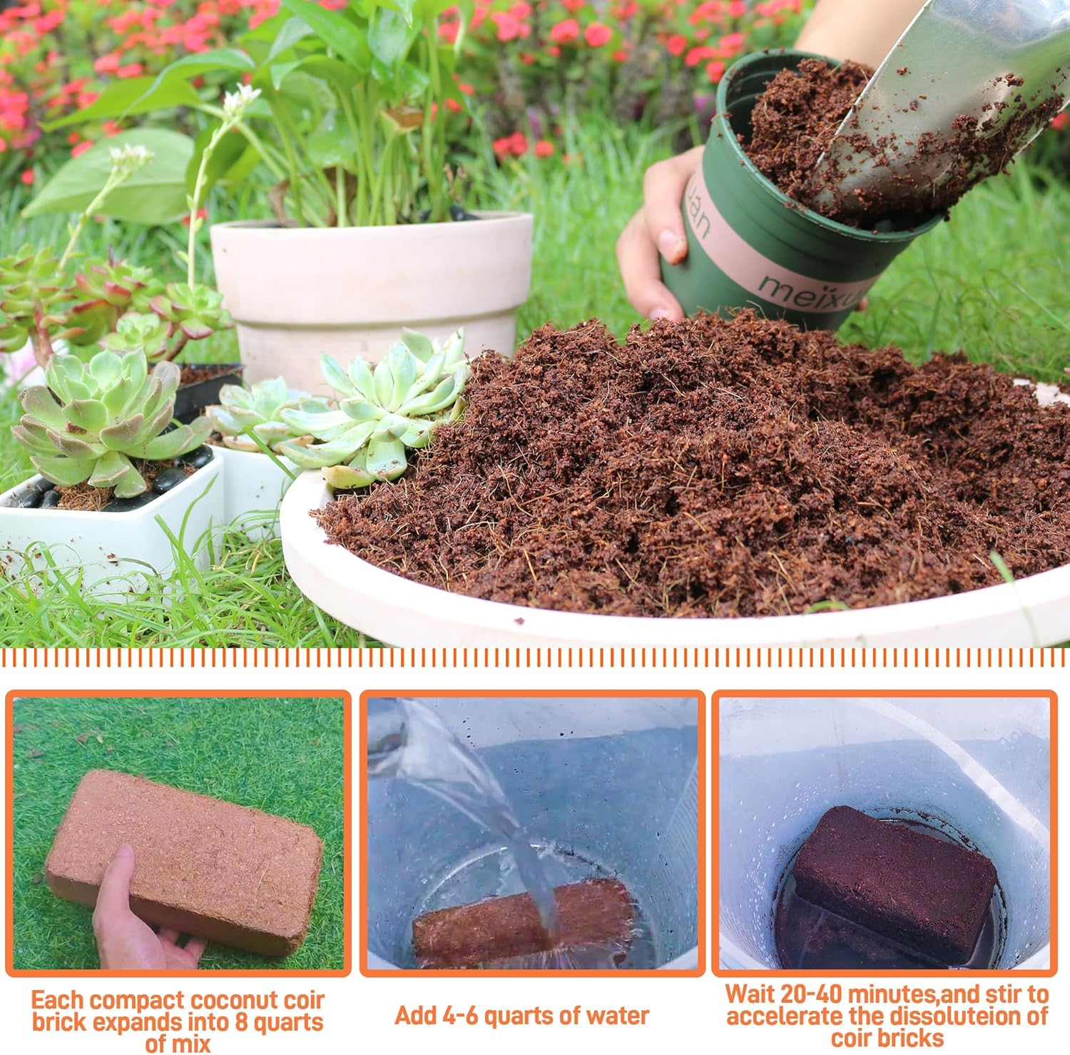 Premium Organic Coconut Coir Bricks - 6 Pack Coco Coir Bricks for Planting, Gardening, and Potting Soil Substrate. Low EC & pH Balanced 100% Organic Peat Moss Mix with Fiber from Coconut Husks