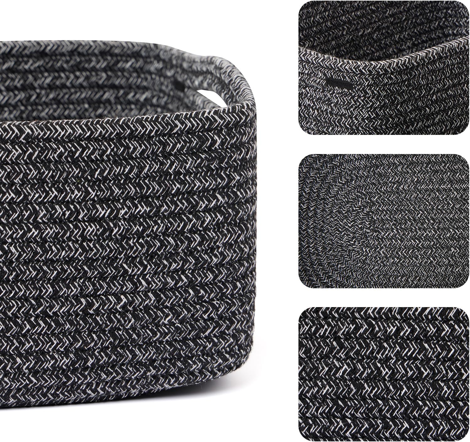 Small Storage Baskets for Organizing | Closet Organizer Bins | Shelf Toy Basket | Woven Rope Baskets | Cube Decorative Box | Shallow Basket | 13x8.5x5.1” | 4 Packs Dark Gray