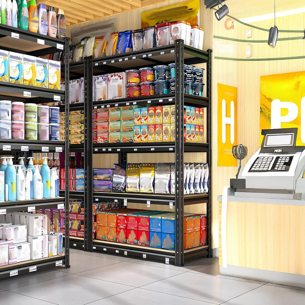 REIBII Set of 2 Storage Shelves 5 Tier Garage Shelving Heavy Duty Metal Shelving 2000LBS Garage Shelves Adjustable Metal Shelf for Kitchen Warehouse Pantry Closet, 27.6" W x 11.8" D x 60" H