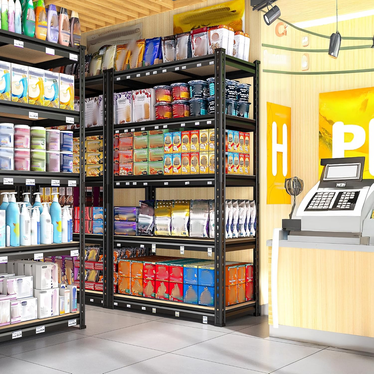 REIBII Set of 2 Storage Shelves 5 Tier Garage Shelving Heavy Duty Metal Shelving 2000LBS Garage Shelves Adjustable Metal Shelf for Kitchen Warehouse Pantry Closet, 27.6" W x 11.8" D x 60" H