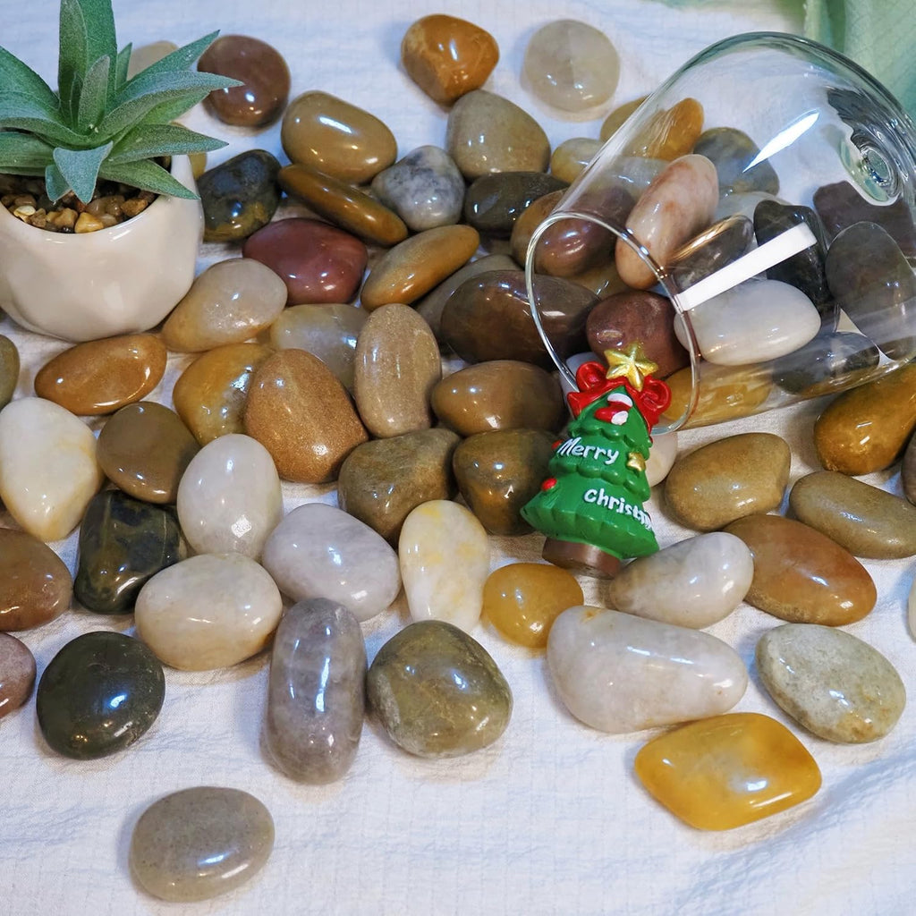 20lbs River Rocks, 1-2Inch Decorative Ornamental Natural Pebbles for Garden Couryard Landscaping Stones, Gravel Filler for Fish Tank,Vases,Home Decor,Aquariums,Animal Habitat, Mixed Color