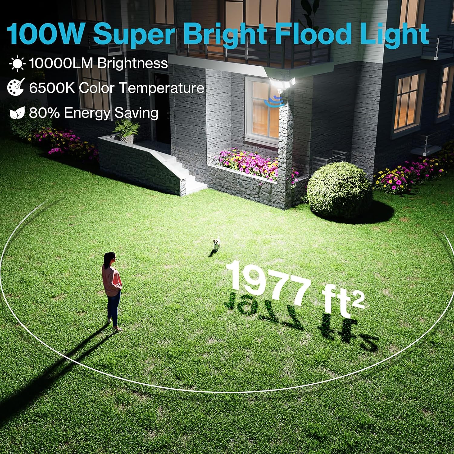 Olafus 100W Motion Sensor Outdoor Lights, 10000LM 2 Pack Motion Sensor Flood Light, Dusk to Dawn Outdoor Lighting, IP65 Waterproof Motion Detector Lights for Outside, White