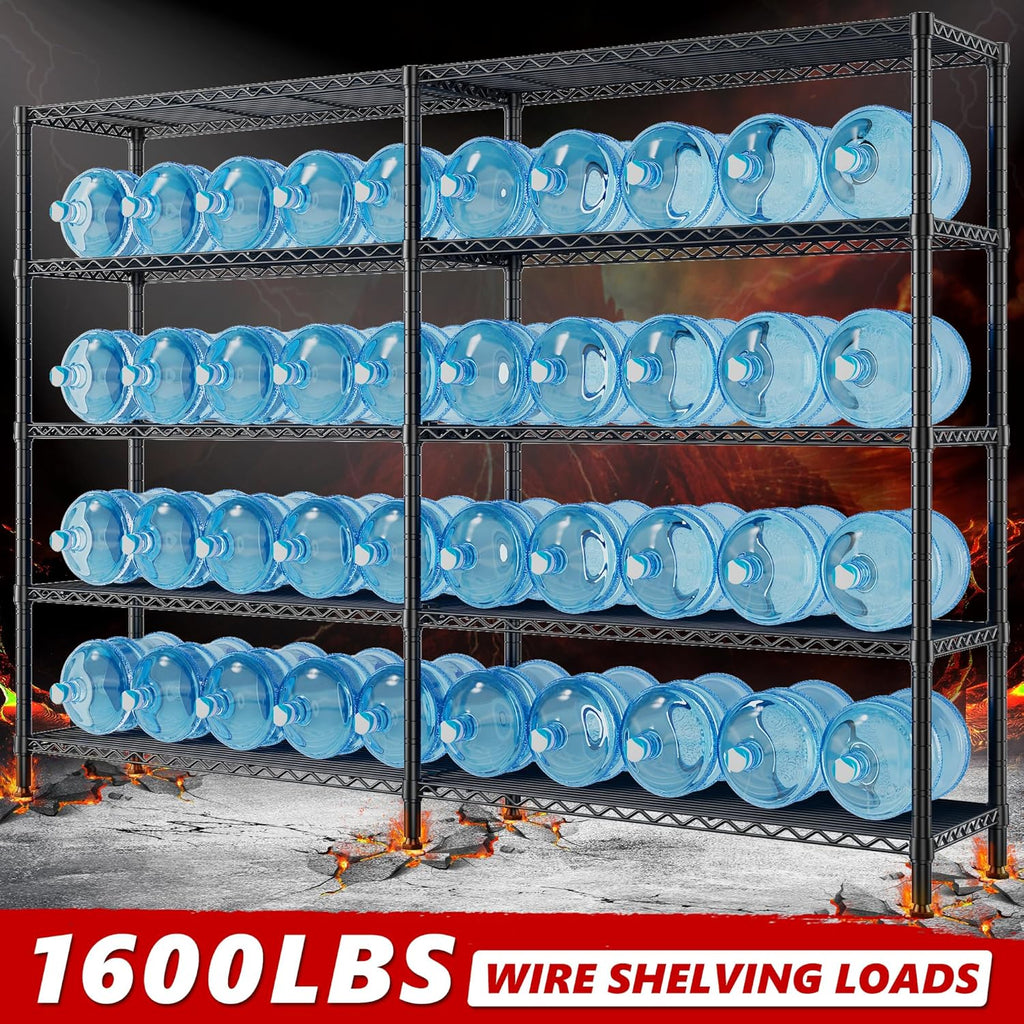 REIBII 72.8" W Storage Shelves Load 1600LBS, 5 Tier Metal Shelving Unit Wire Shelving for Storage Rack Heavy Duty Metal Shelves for Garage Pantry Kitchen, 17.7" D x 72.8" W x 70.9" H