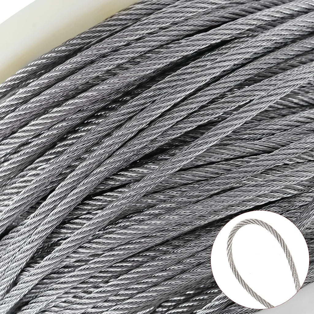 1/8 Inch 200 FT 316 Stainless Steel Wire Cable, 7x7 Inch Aircraft Cable, Wire Rope 100 PCS Strand Construction Braided with Crimping Sleeves, 660lbs/300kg Breaking Strength