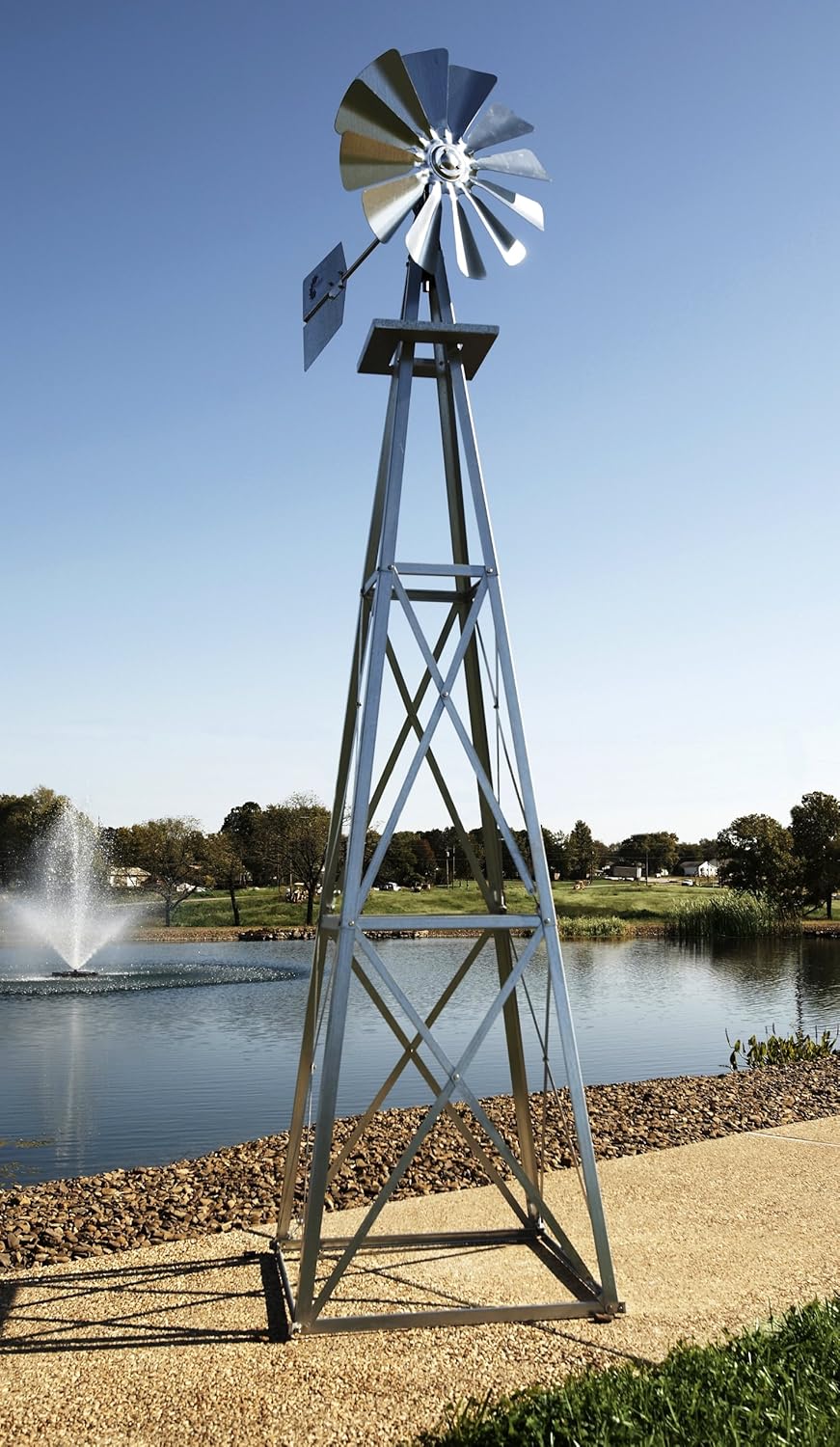 Decorative Backyard Windmill | Durable Weather Resistant Four-Legged Tower | Perfect for Lawn and Garden Decor… (Galvanized, 11ft. 6in.)