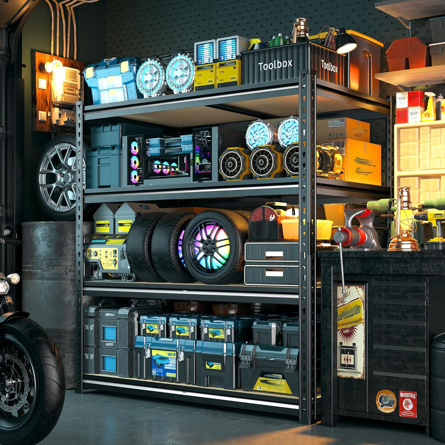 40" W Garage Shelving, 4 Tier Storage Shelves Load 2000 lbs, Adjustable Garage Shelves, Metal Shelving Unit for Warehouse, Basement, Pantry, 40" Wx 16" D x 60" H, Black