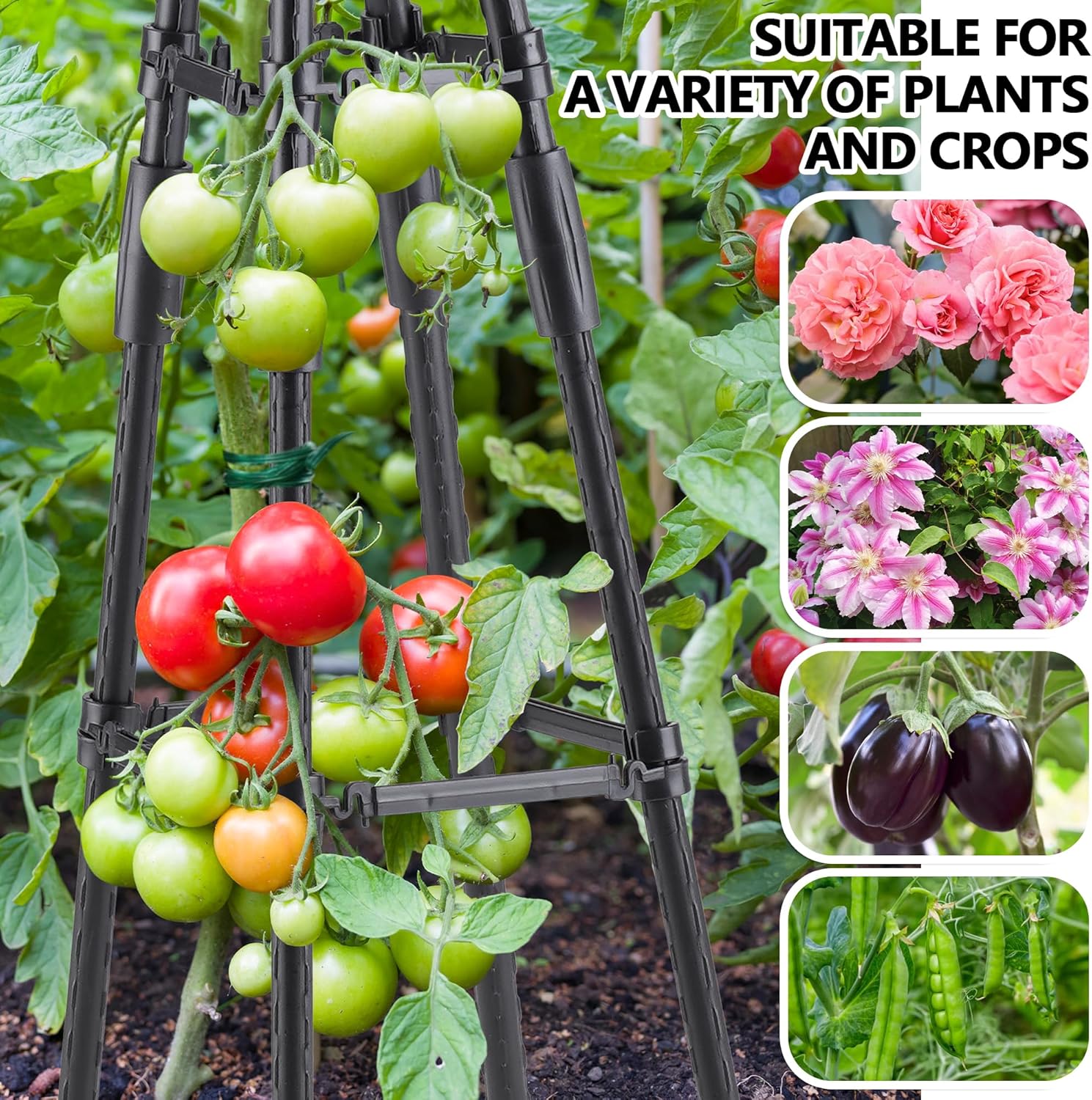 4 Ft Tower Obelisk Trellis for Potted Climbing Plants, Garden Trellis Rustproof Plastic Coated Metal Plant Support for Vegetables, Vines and Rose Bushes