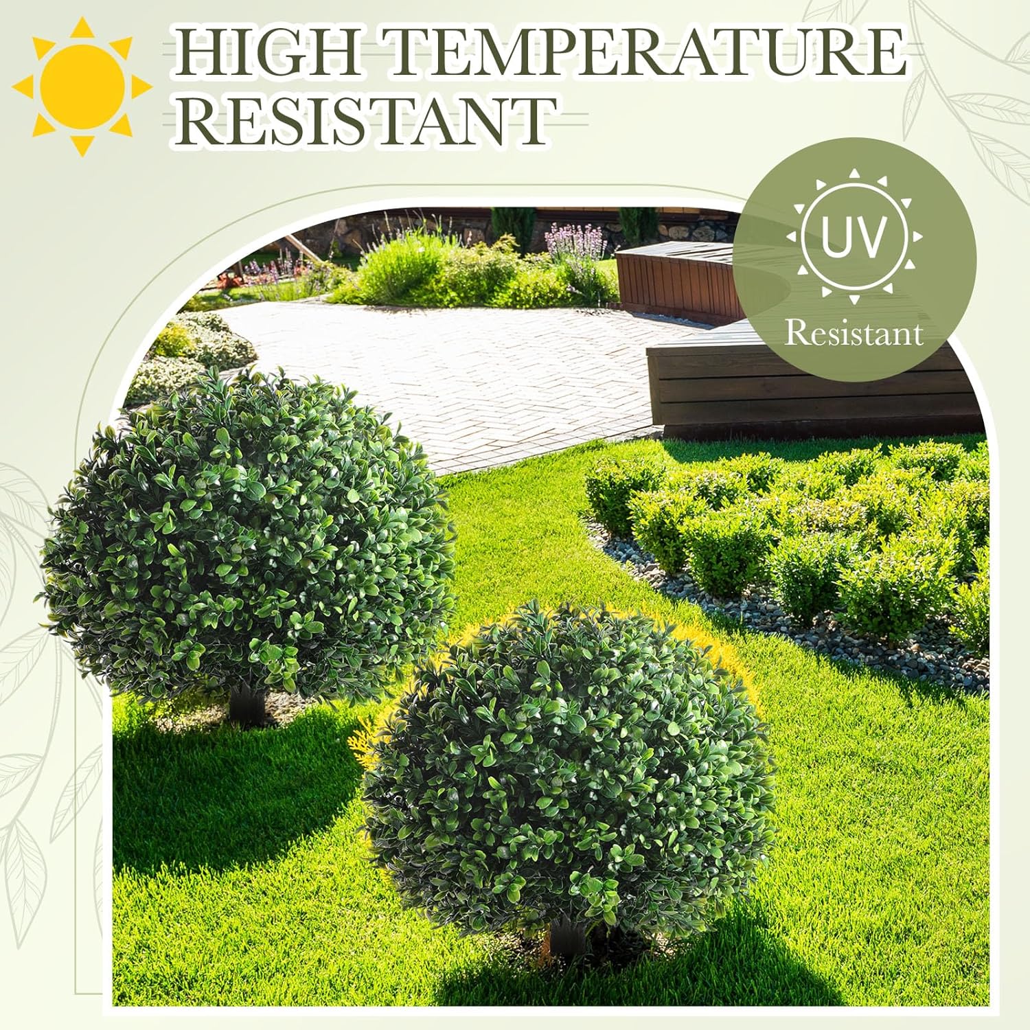 Yunlly 4 Pack 18" Artificial Boxwood Ball Bush Topiary Trees Fake Outdoor Plants, Realistic UV Resistance Faux Shrubs with Spike Greenery Topiary Potted for Front Porch Garden Yard Patio Indoor Decor