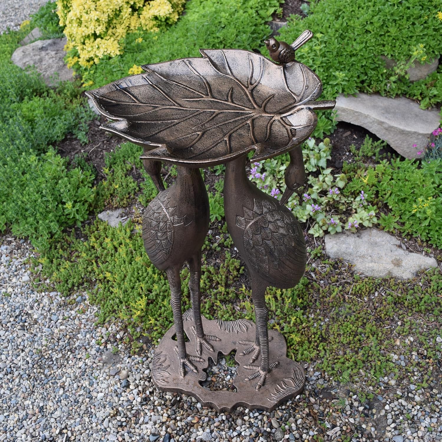 Oakland Living 2-Crane Lily Bird Bath, Antique Bronze, 16.75W x 16D x 29.5H inches