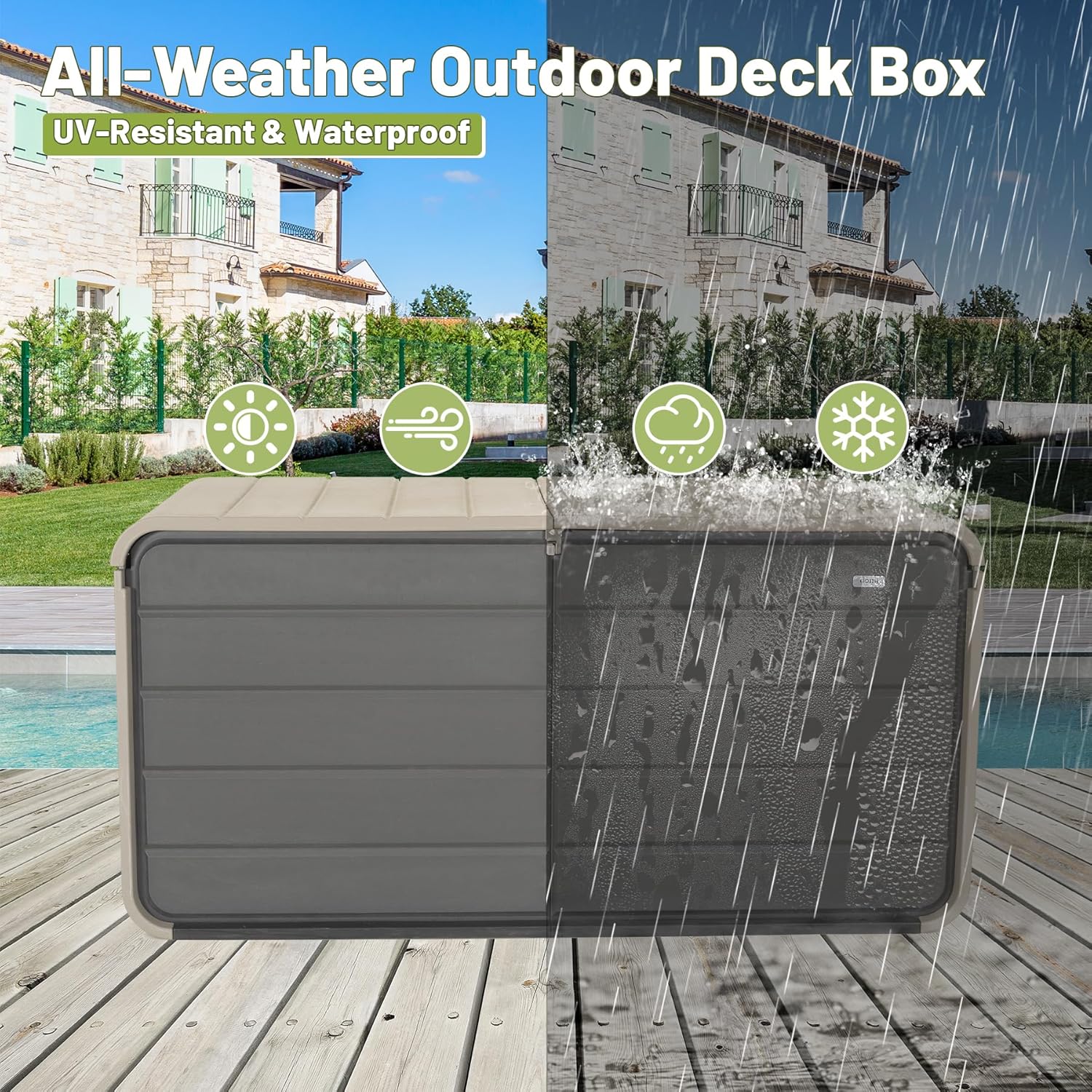 Resin Deck Box 260 Gallons, Extra Large Heavy-Duty Outdoor Storage Box, Lockable & Waterproof Patio Outside Storage Box for Patio Furniture, Garden Tools, Pool Supplies