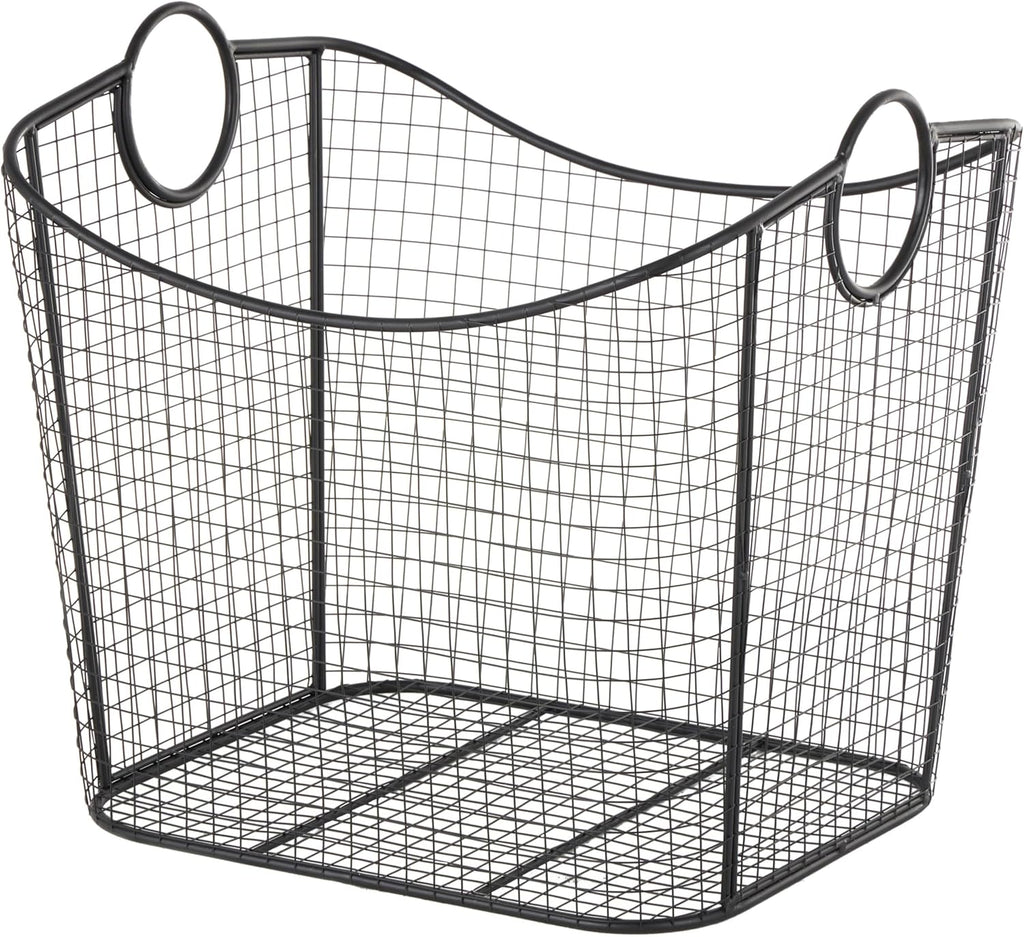 Deco 79 Metal Decorative and Functional Storage Basket Deep Basket Organizer with Round Handles, Basket for Storage 20" x 18" x 20", Black