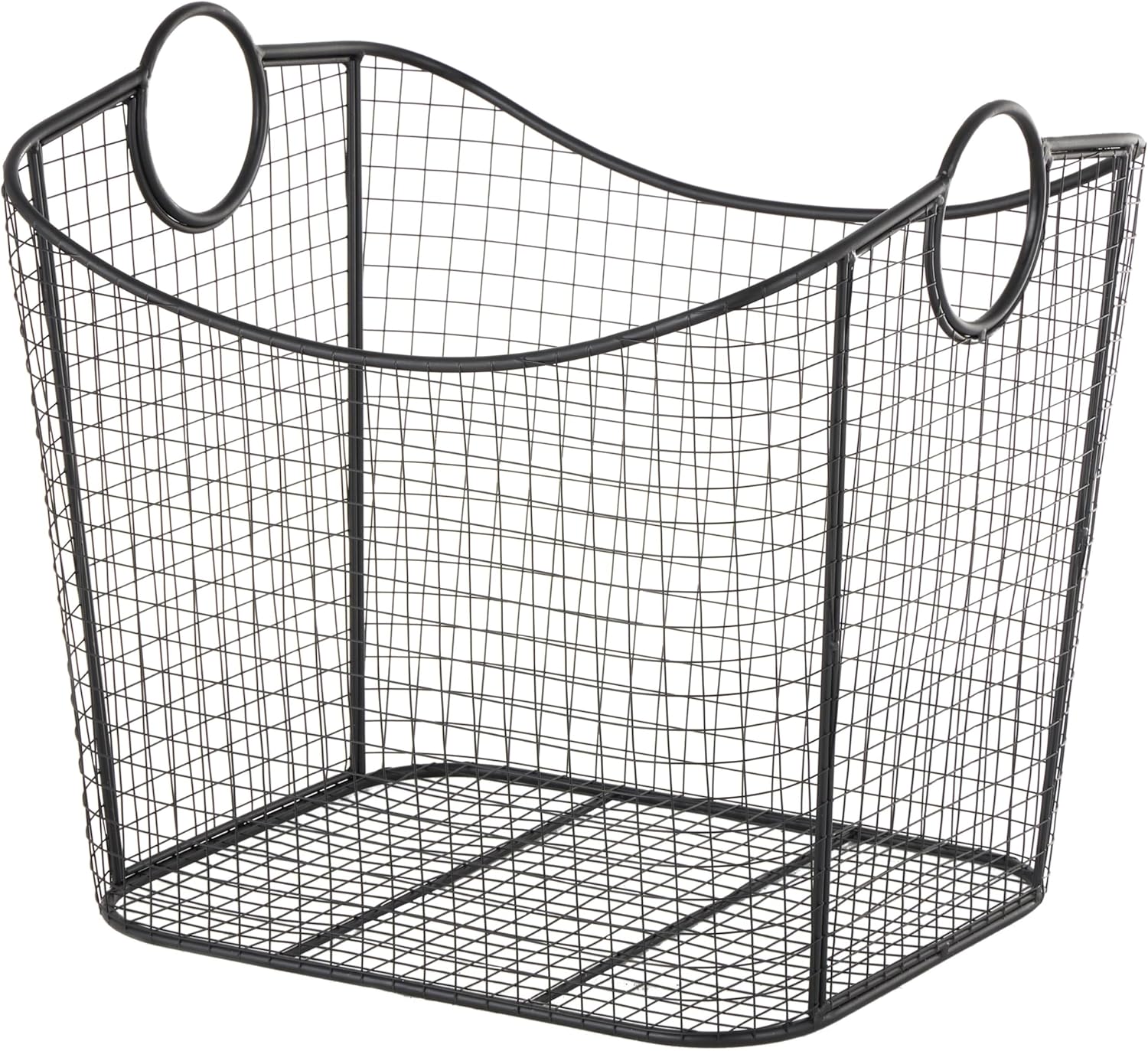 Deco 79 Metal Decorative and Functional Storage Basket Deep Basket Organizer with Round Handles, Basket for Storage 20" x 18" x 20", Black