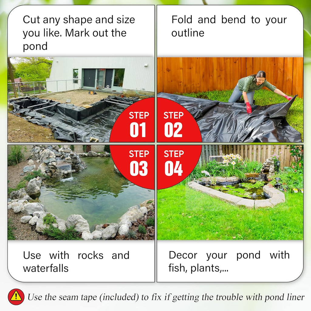 [Premium] 45 Mil LDPE Pond Liner with Seam Tape, 13.1 * 19.7FT Pond Lining for Fish Pond, Performed Garden Ponds, Large Pond Liner for Fishpond, Koi Pond, Waterfall, Streams