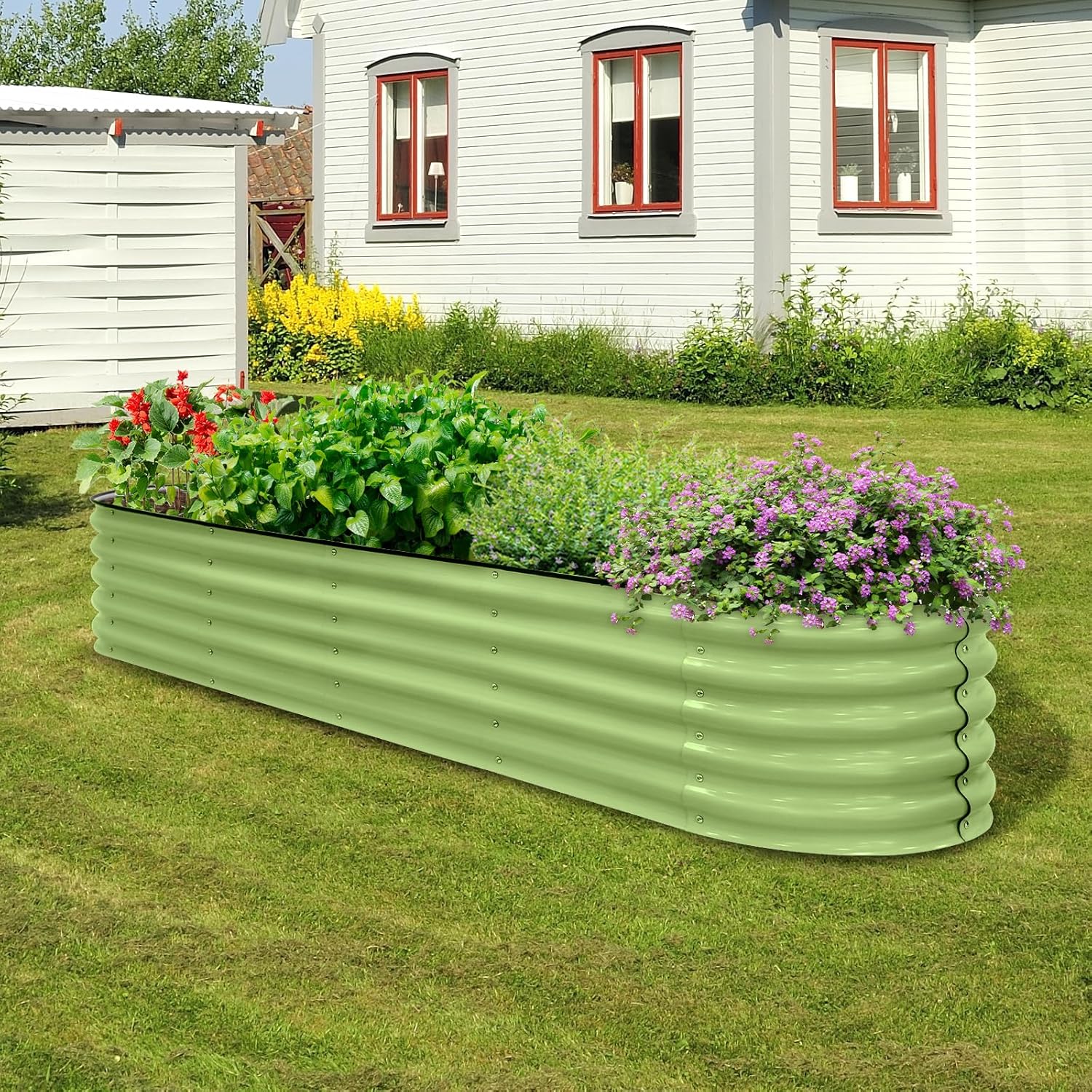 EAGLE PEAK 9 in 1 Modular 17in Customizable Elevated Raised Garden Bed Kit with Multiple Configurations, Outdoor Metal Planter Box Steel Flower Bed, Olive Green
