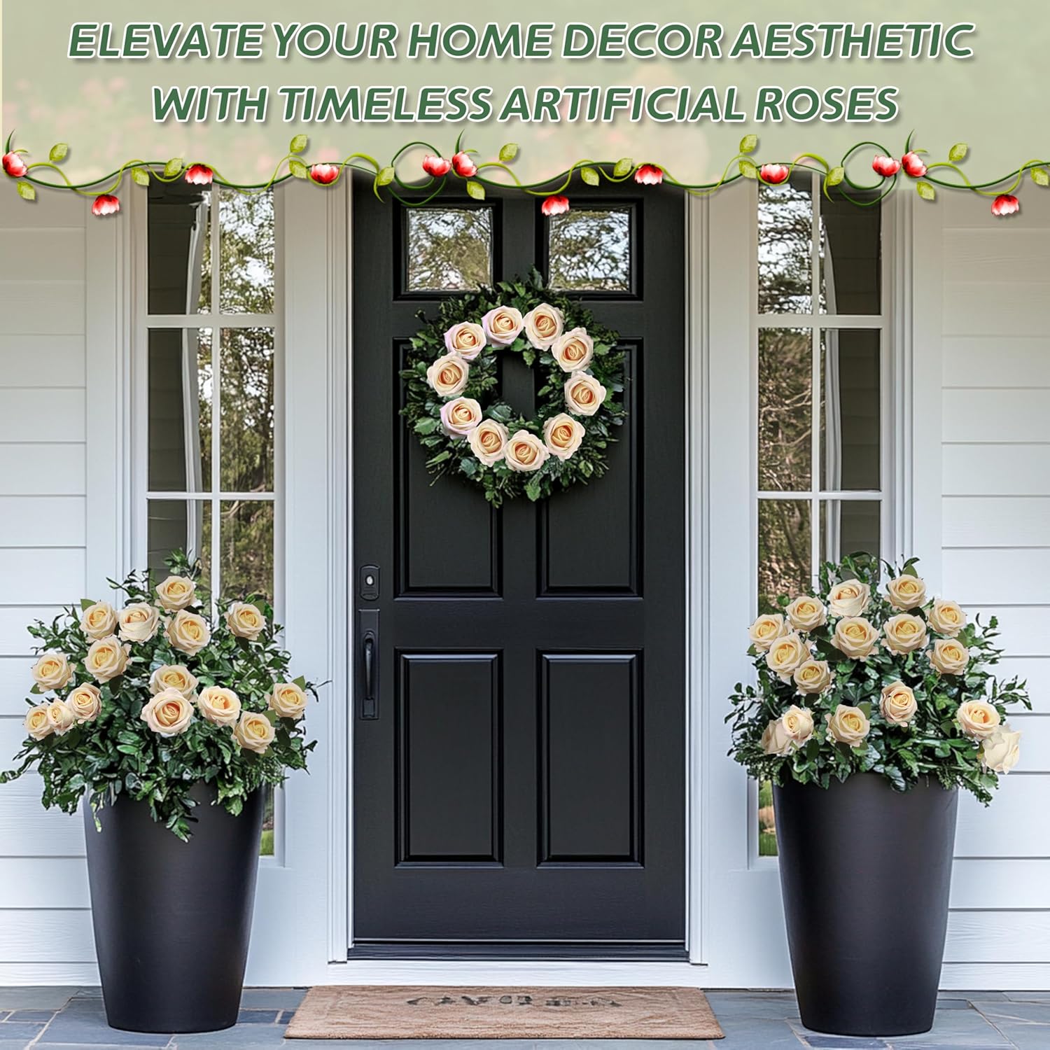 50 PCS Fake Champagne Roses, Artificial Flowers Bulk Realistic Silk Faux Rose with Stems for Wedding Decorations, Bridal Bouquets, Mother's Day Thanksgiving DIY Floral and Home Decor