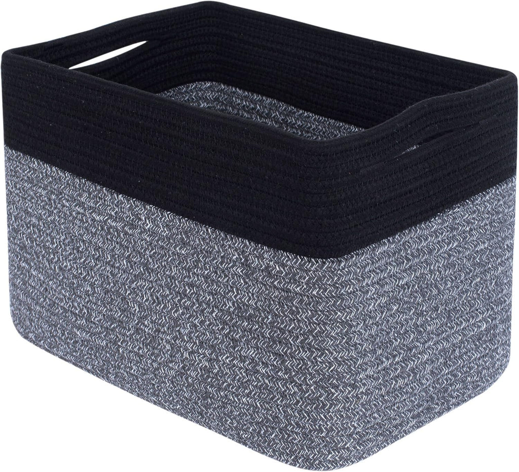 MINTWOOD Design Storage Basket for Shelves, Decorative Baskets for Organizing, Book Basket, Storage Cube Bin Box, Woven Closet Organizer, Pantry Closet and Shoe Basket, Black Grey Mix