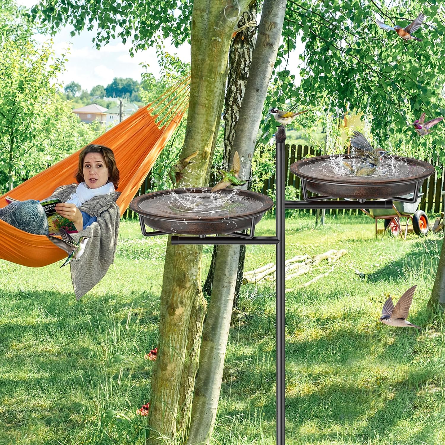 Metal Bird Bath for Outside, Vintage Freestanding Birdbaths Feeder Bowl, Stable & Easy to Clean Birdfeeder for Outdoors Garden Yard Lawn Decor (Retro Brown)