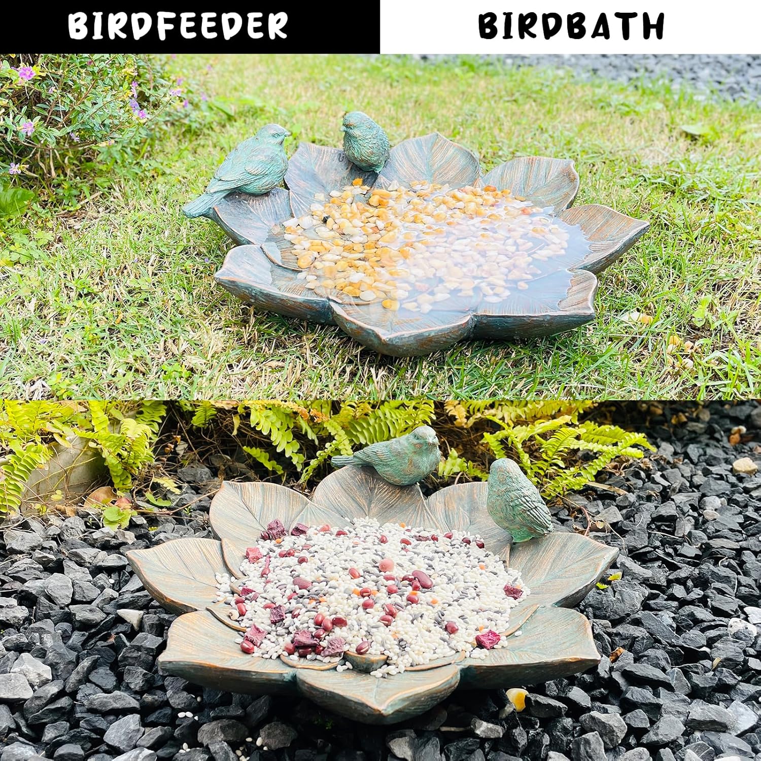 Bird Feeder Wild Bath Bowl Outdoors Antique Outdoor Garden Bird Bath Resin Birdbath Bowl with Vintage Ornament for Outside Yard Table Decor