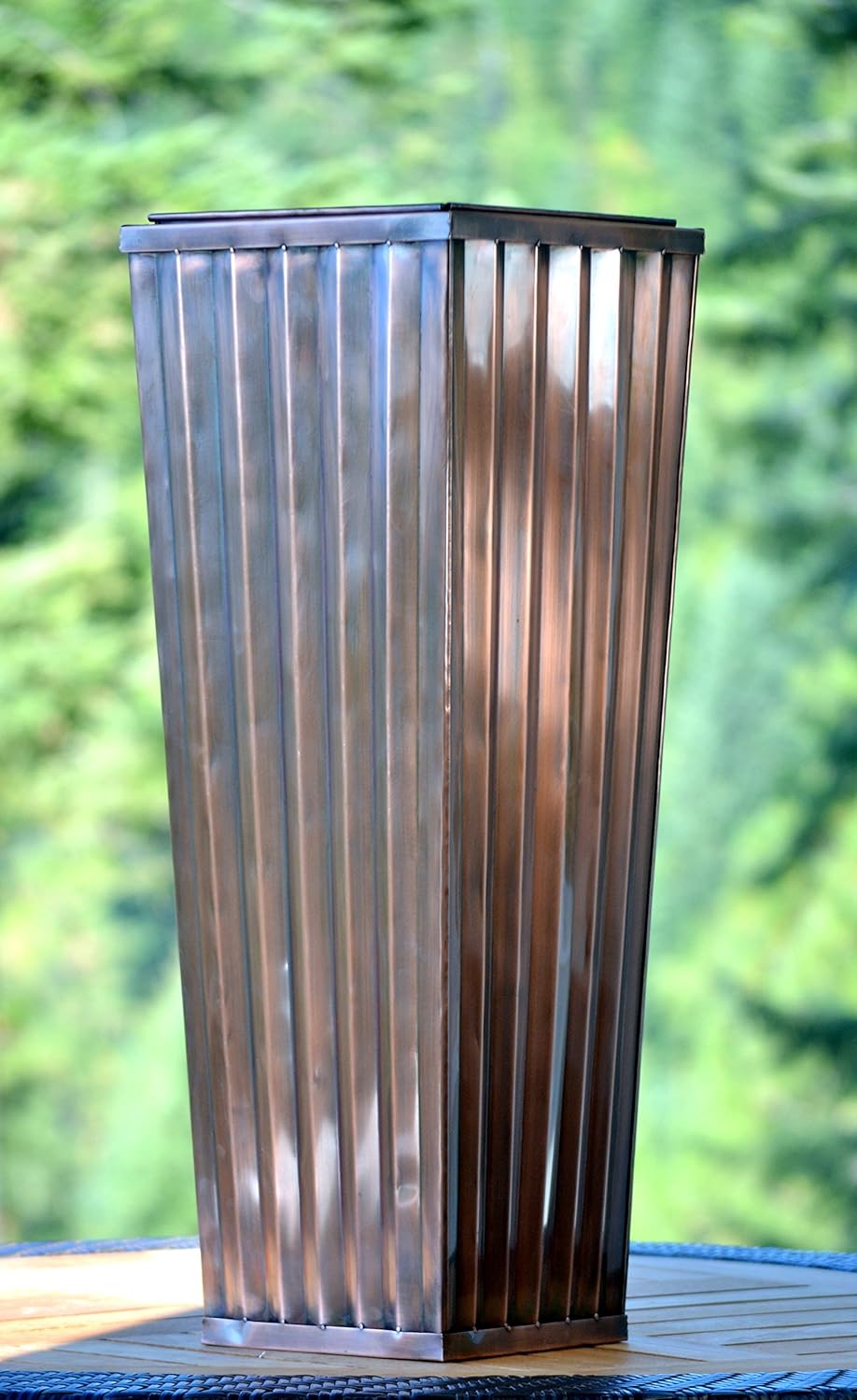 H Potter Copper Planter Tall Ribbed Outdoor Indoor Metal Planters for Patio Deck Garden 29 Inch Small Entrance Planter