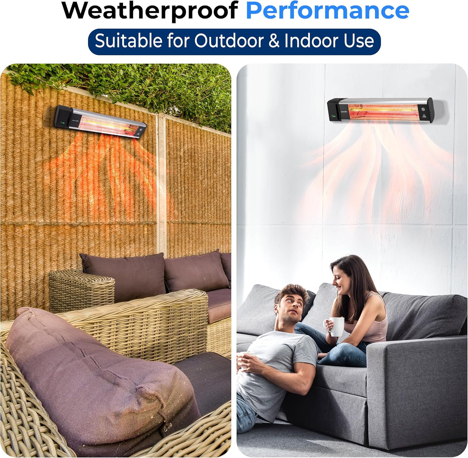 SereneLife Infrared Patio Heater, Wall-Mounted Electric Heater with Remote, 1500W, IP65 Approved, Odorless, Indoor/Outdoor for Patio, Restaurant, Backyard, Garage, Decks
