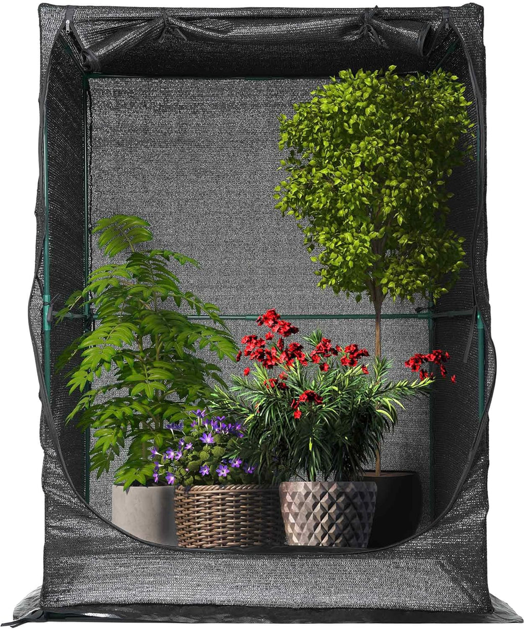 Portable Large 4'x4' Sunshade Cloth Gardening Net,Easy Set up Crops Shade Net 5.7FT Tall Cover, UV Resistant Plant 80% Sunblock for Vegetables,Fruits and Mini Flower Pot with Stakes