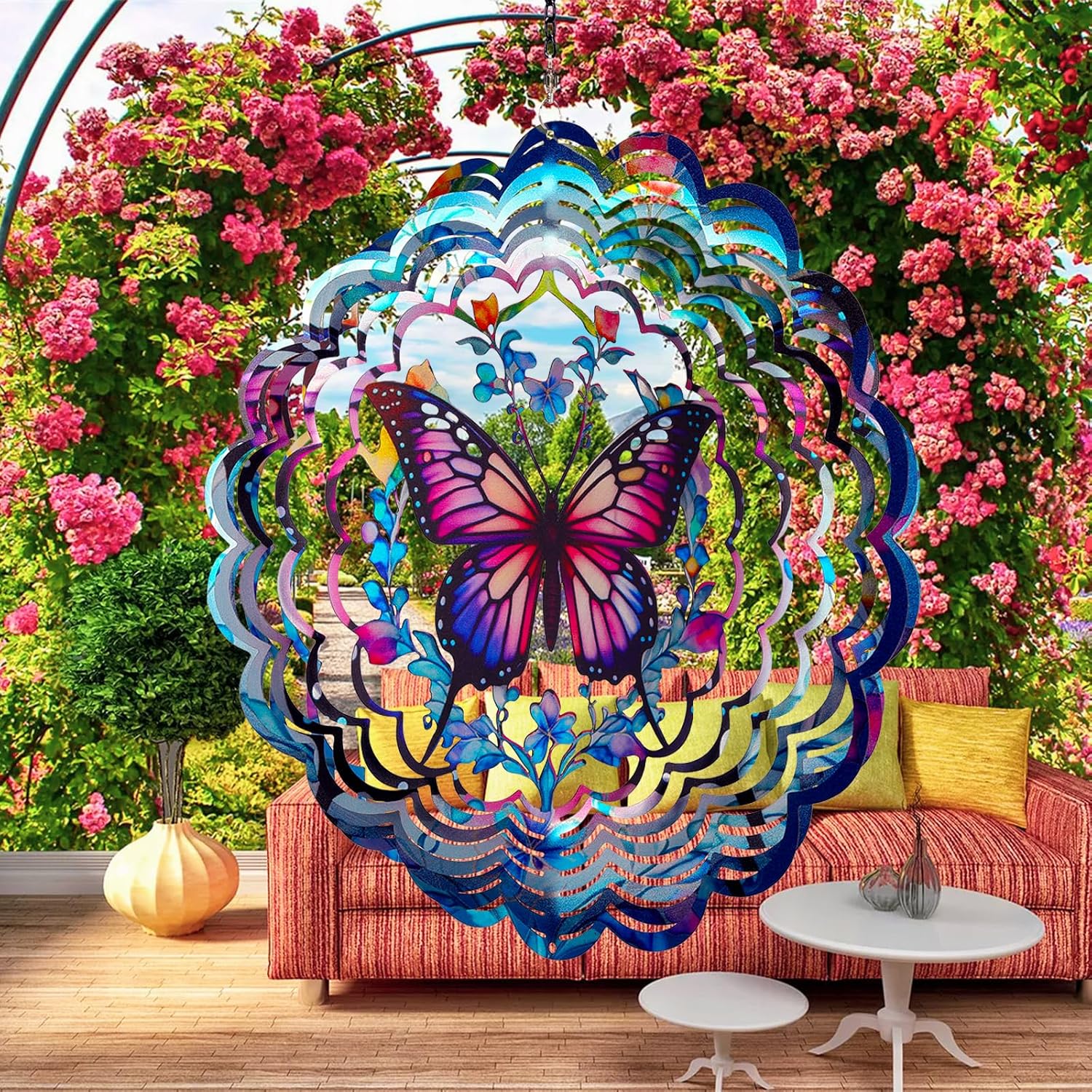 Butterfly Wind Spinners Outdoor - 12 inch Butterflies Outdoor Hanging Wind Sculptures Birthday Gifts for Women, Mom, Grandma, Gardening for Garden Decor for Outside, Patio, Yard, Lawn, Balcony