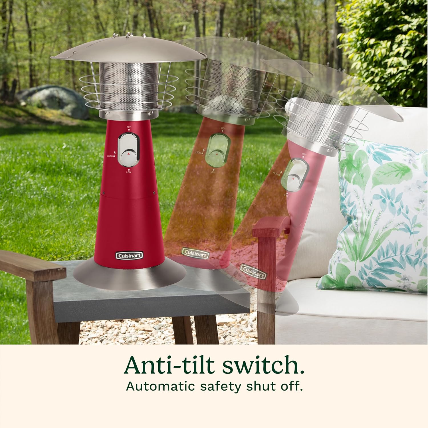 Cuisinart Portable Tabletop Patio Heater, 11,000 BTU Outdoor Propane Heater with Safety Tilt Switch and Adjustable Heat, Burner Screen Guard, 30 sq. Foot Heat Range, Red