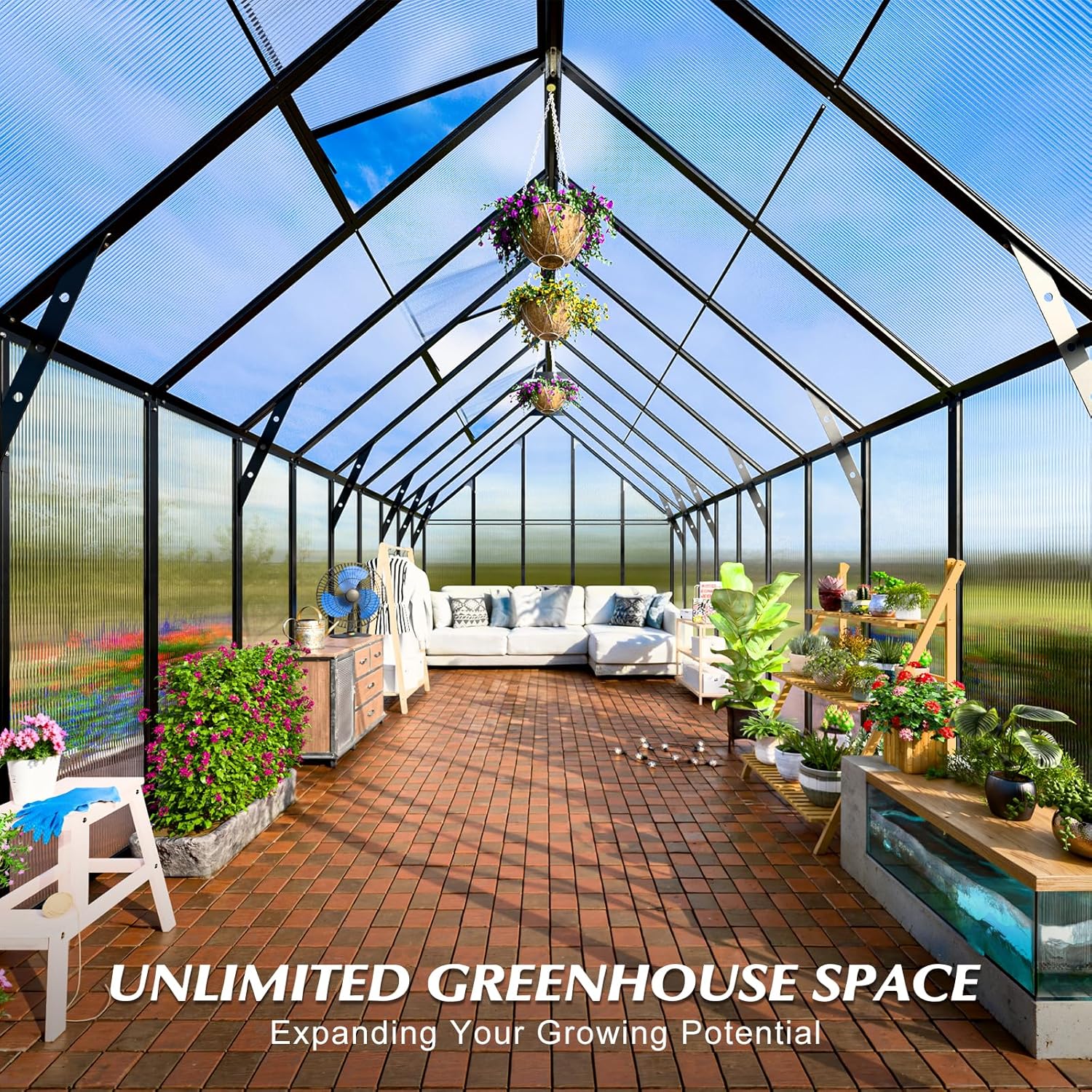10'x10'x20' Snap-Together Greenhouse - Easy 3-Way Connectors, Heavy-Duty Aluminum Frame, Wind/Snow Resistant for Gardening/Urban Farming, Includes Sliding Door & Ventilation Windows